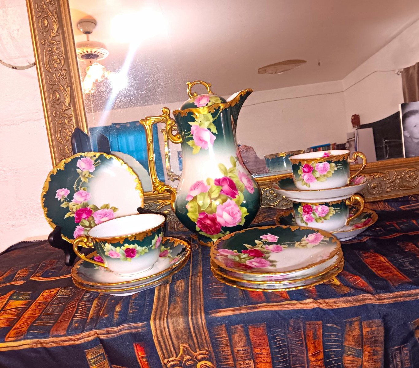 Antique T&V Limoges France Porcelain Chocolate Tea Set Signed Vogt Grn Rose 12pc Antique T&V Limoges France Porcelain Chocolate Tea Set Signed Vogt Grn Rose 12pc