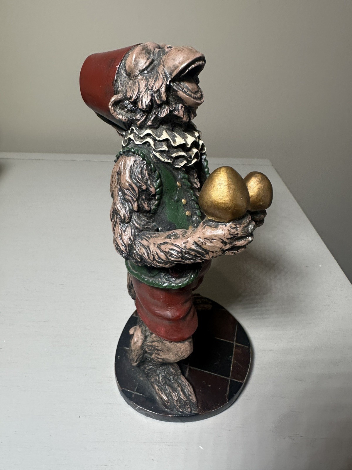 Vintage DeZine Ltd Hand-Painted Resin Jester Monkey Figurine Holding Maracas
