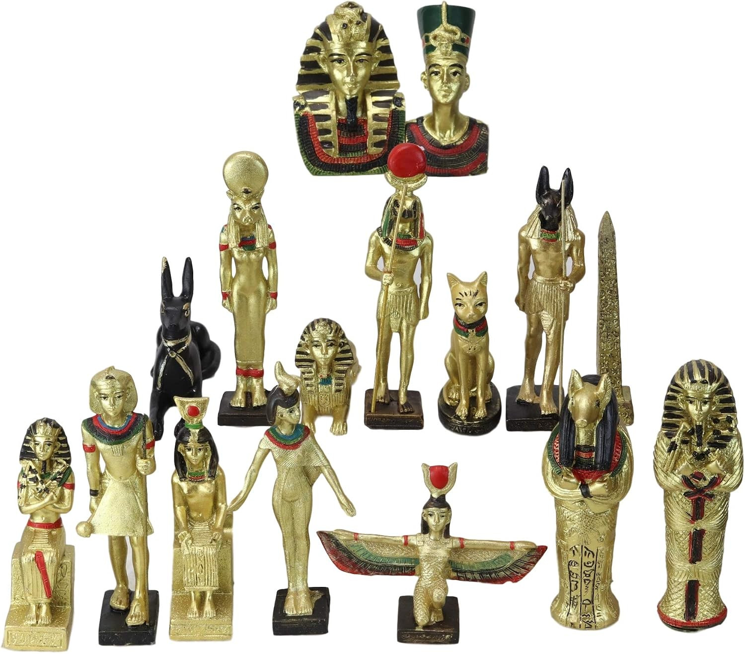 Ebros Miniature Egyptian Gods and Goddesses Figurine Set of 16 Featuring Anubis