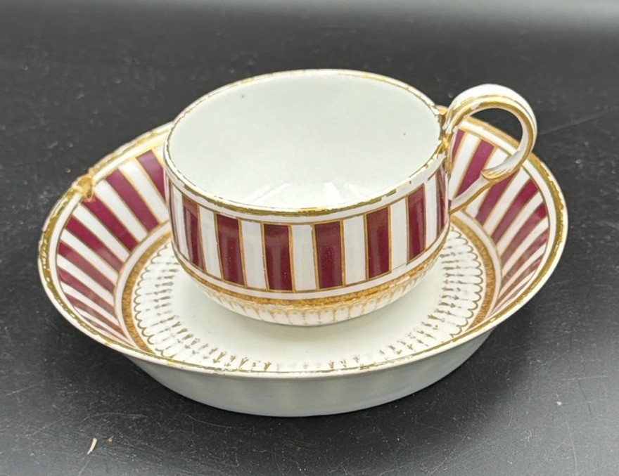 Meissen red white stripe cup saucer Marcolini Period Rare 1774-1814 Antique