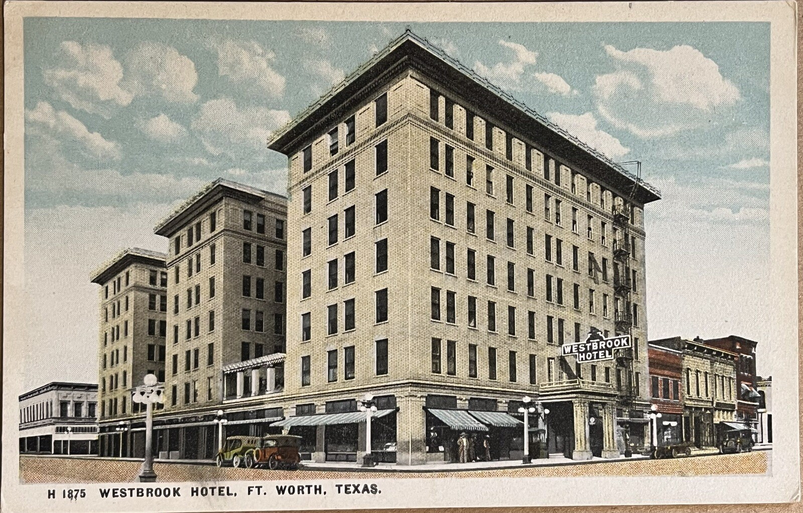 Fort Worth Texas Westbrook Hotel Street View Old Cars Fred Harvey Postcard c1920 Fort Worth Texas Westbrook Hotel Street View Old Cars Fred Harvey Postcard c1920