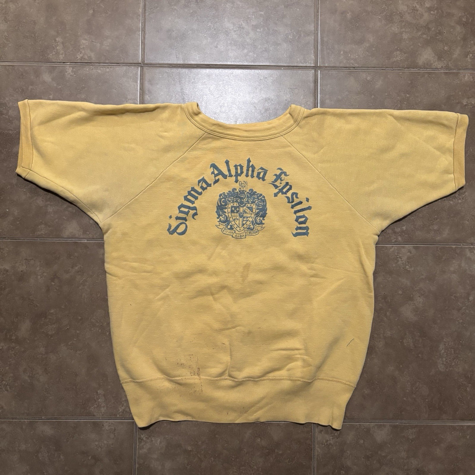 1950’s Hanes Flock Print Sigma Alpha Epsilon SweatShirt  Size L 20x22