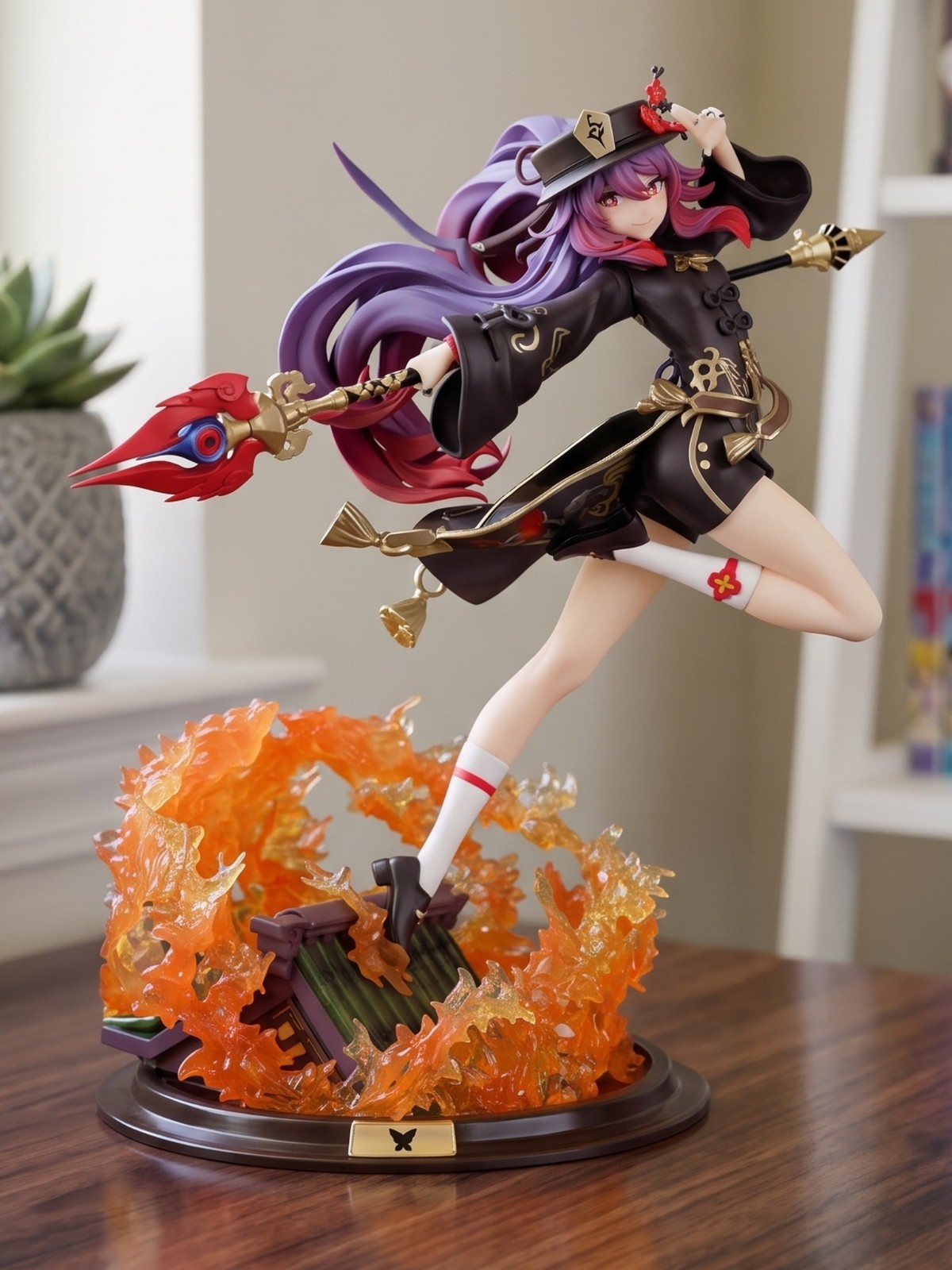 Hu Tao Figure Genshin Impact 26cm 10.2in Spear Flame Anime Statue Collectible