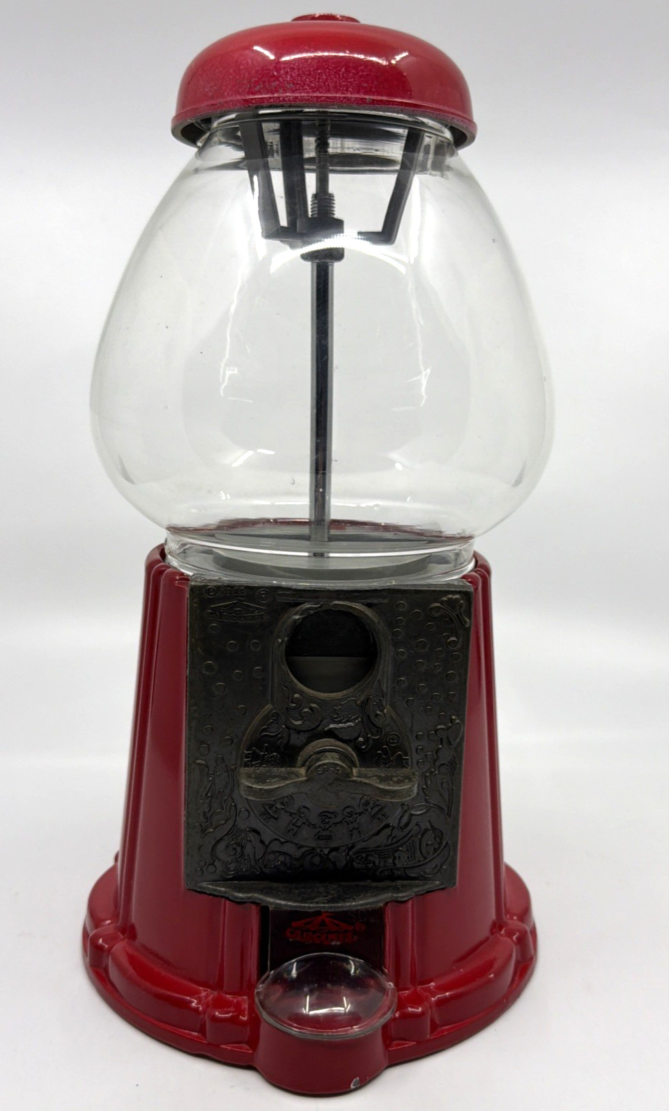 Vintage 1985 Carousel Gumball Machine Red Cast Metal Glass Globe 14