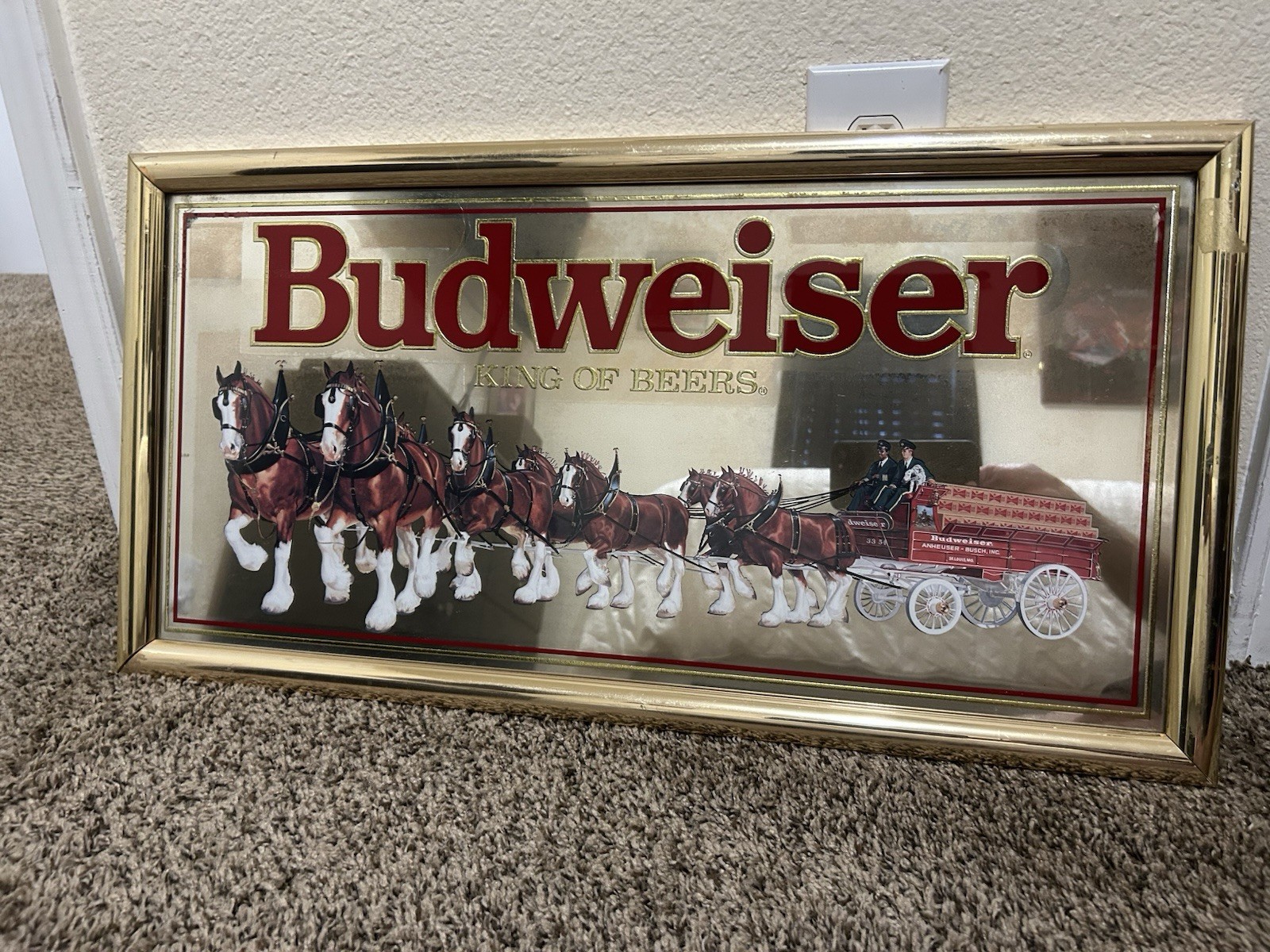 1991 Budweiser King Of Beers Clydesdales & Wagon Mirror 27x14 Item #102-202