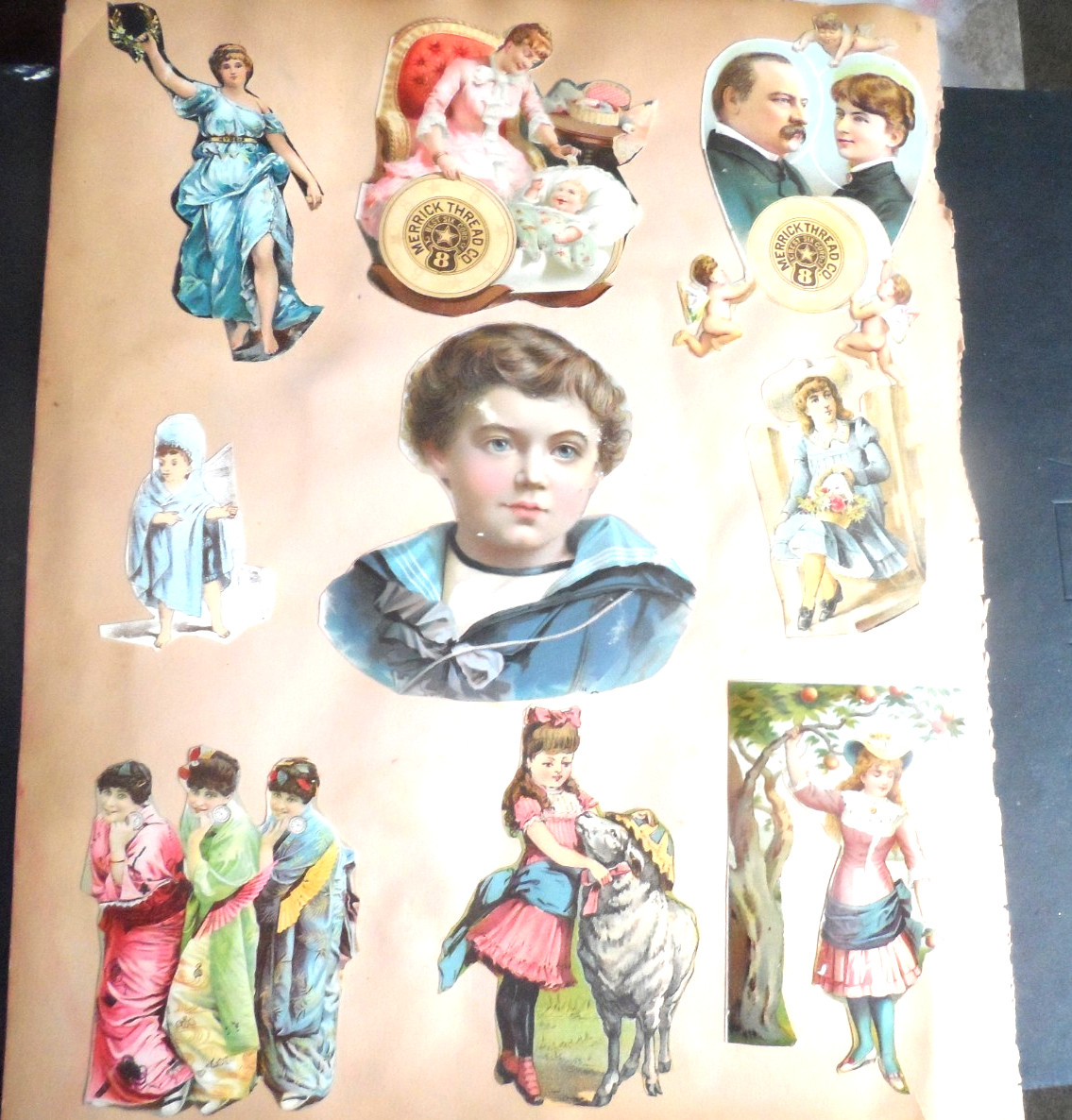 1876 Antique Scrapbook Page-SCRAPS ON BOTH SIDES - TRADE CARDS, PEOPLE & MORE 1876 Antique Scrapbook Page-SCRAPS ON BOTH SIDES - TRADE CARDS, PEOPLE & MORE