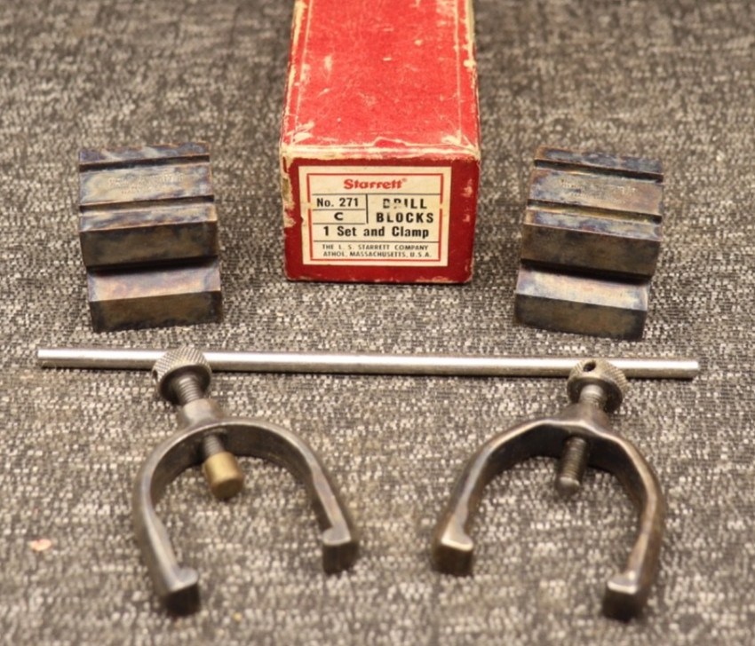 Vintage Machinist Starrett No.271 C V Blocks Set & Clamps Tool W/Box