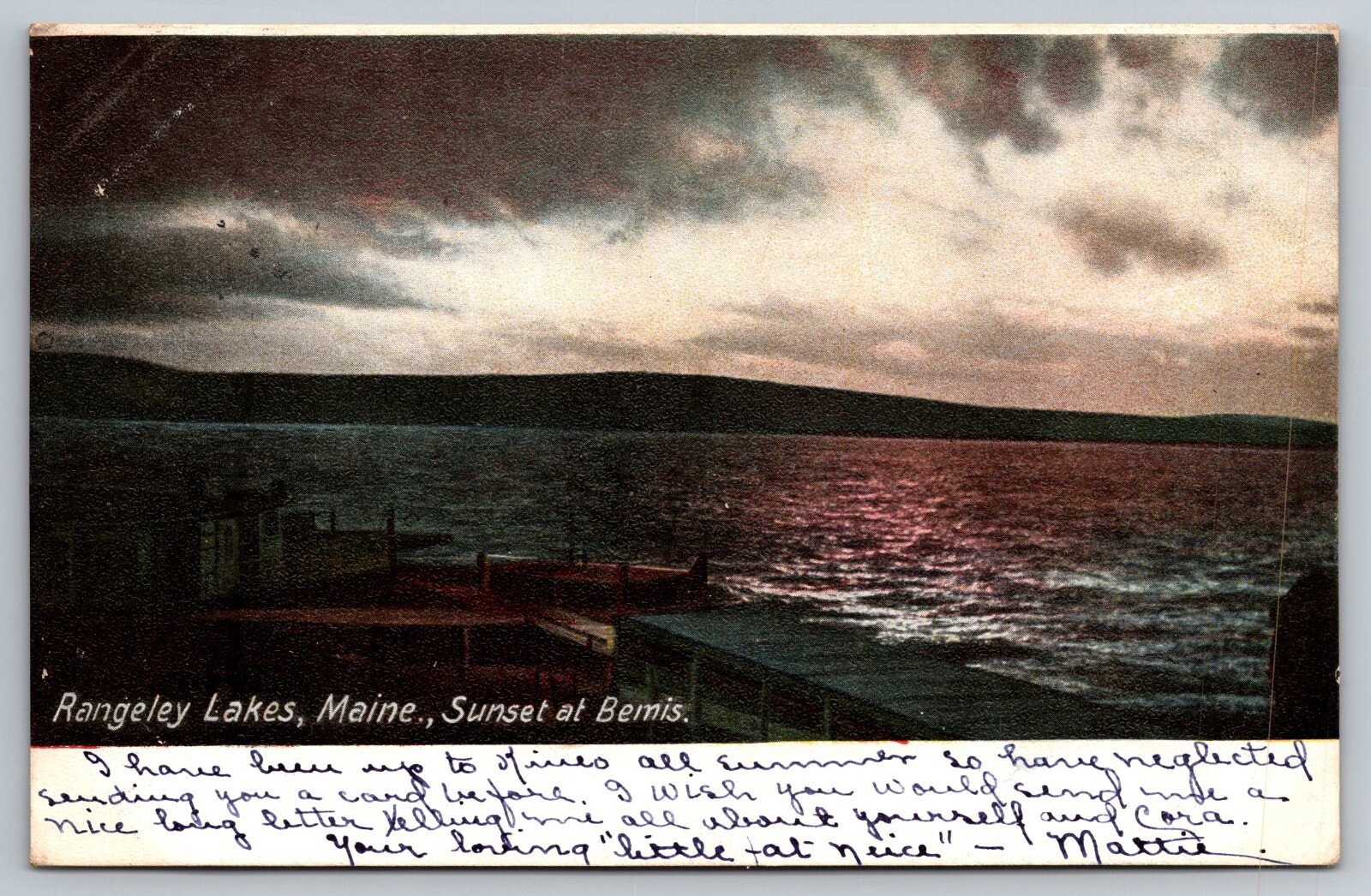 1906 Rangeley Lakes. Sunset on Bemis, Maine Postcard. 1906 Rangeley Lakes. Sunset on Bemis, Maine Postcard.