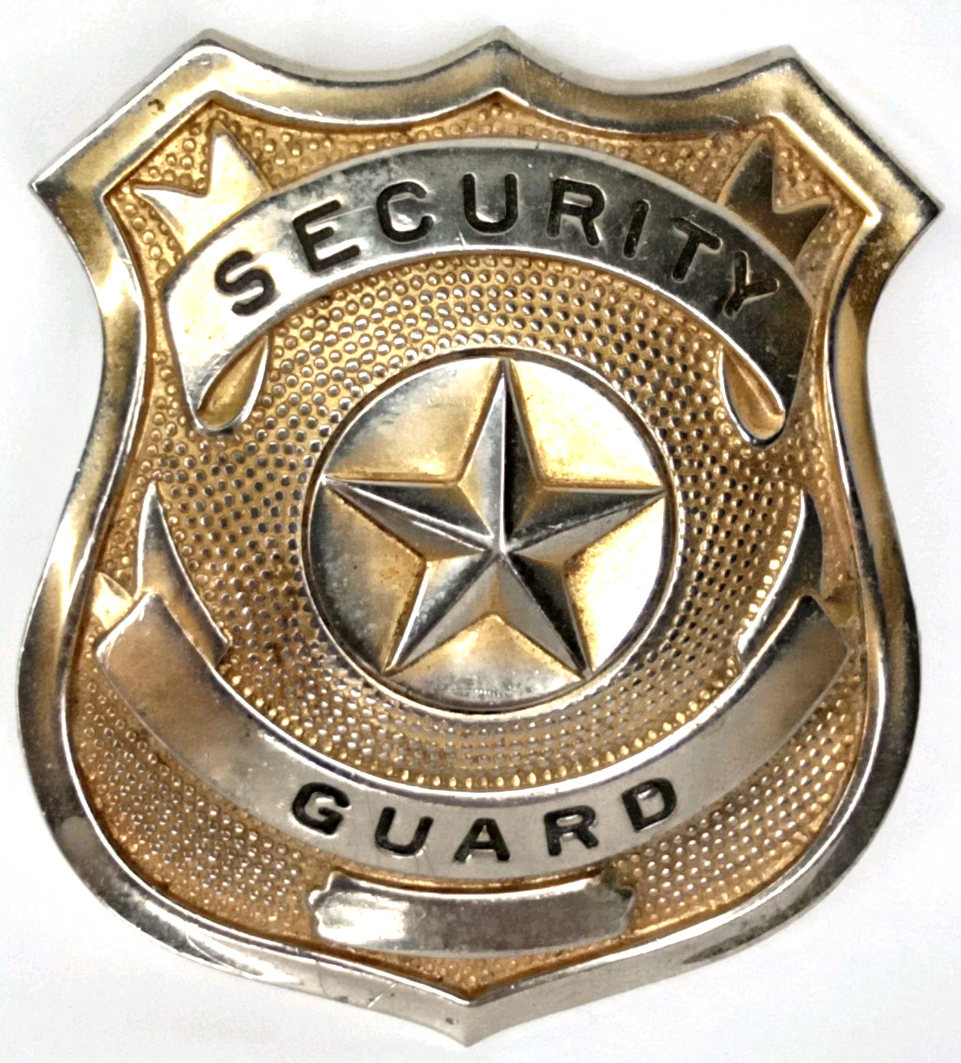 Vintage 1970s Security Guard Badge Gold & Silver Metal New Arrival