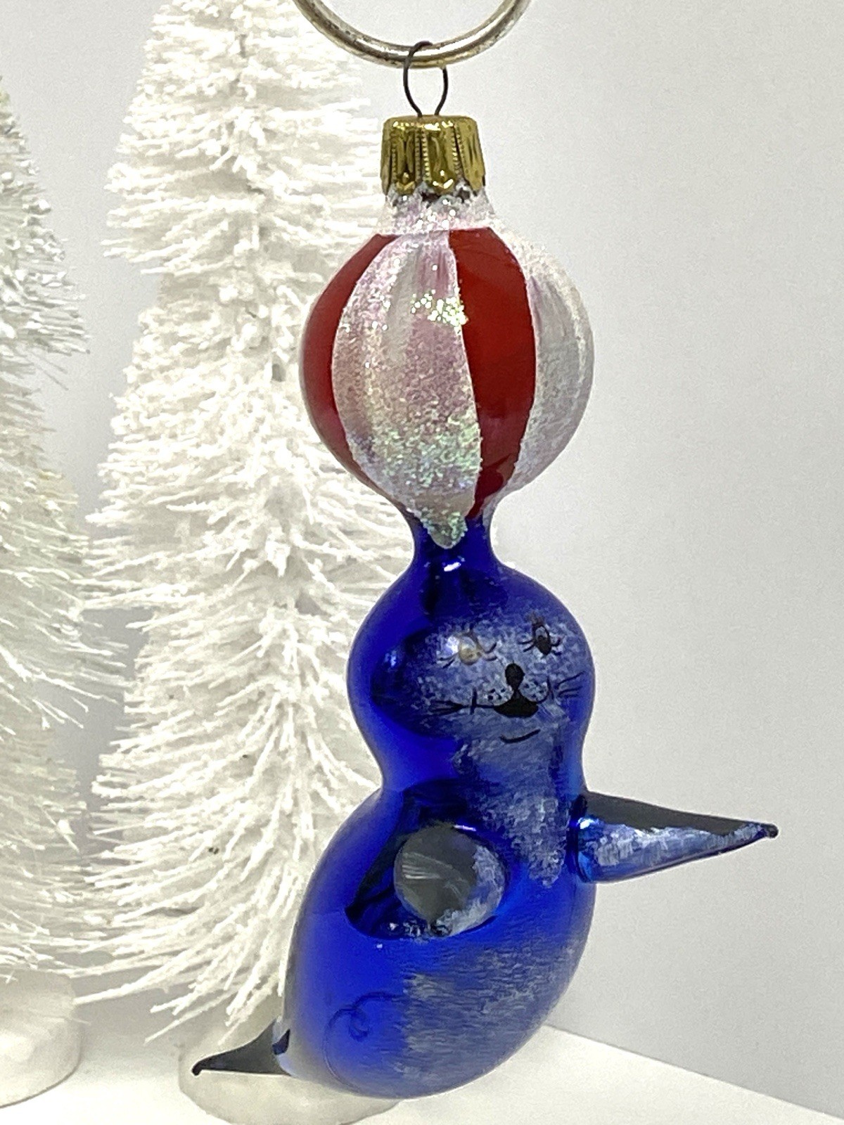 Vintage Italian Seal With Ball Italian Blown Glass Christmas Ornament Kitschy