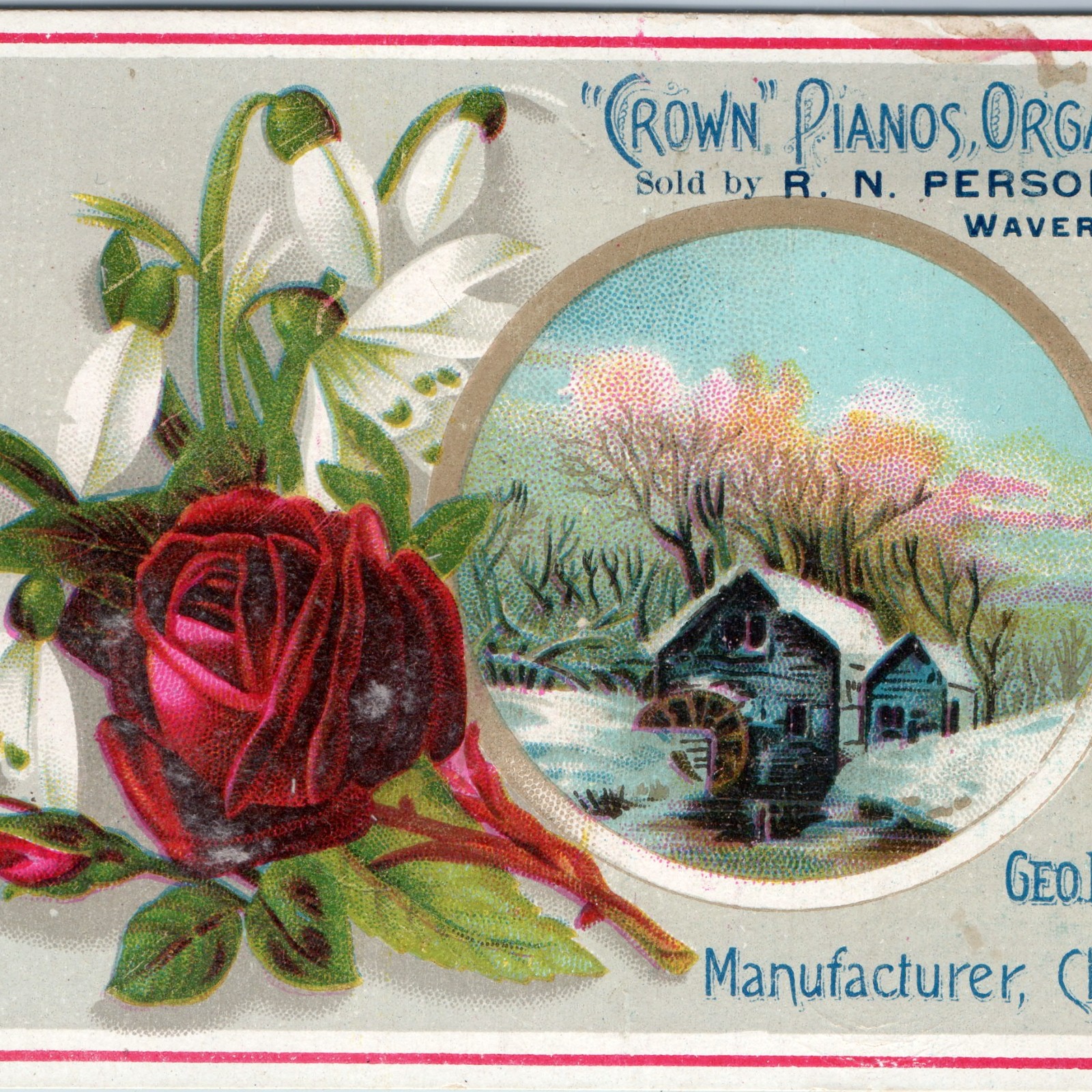 c1880s Crown Pianos Organs Trade Card Waverly IA R.N. Persons Chicago Geo P Bent c1880s Crown Pianos Organs Trade Card Waverly IA R.N. Persons Chicago Geo P Bent