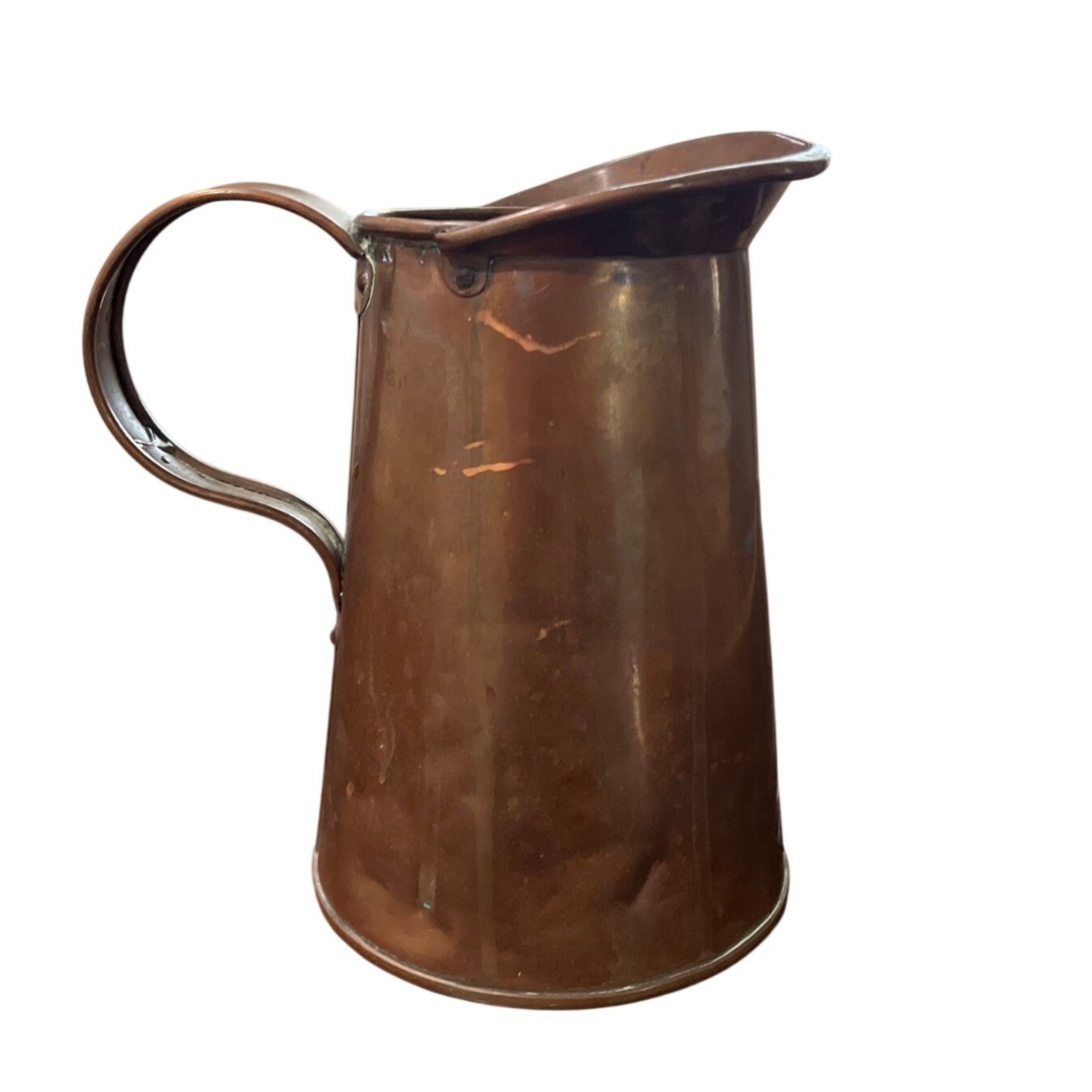 Antique Standard NY Kissam Copper Pitcher With Handle Patina Rustic Farmhouse