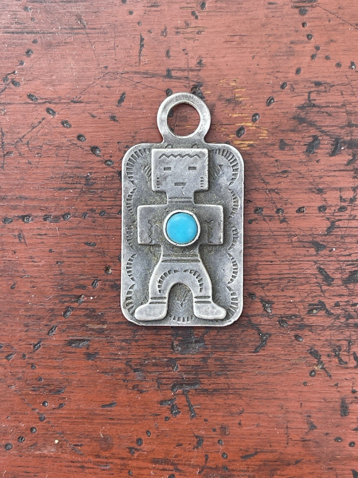 Vintage Fred Harvey Era Sterling Turquoise Kachina Man Fob Pendant