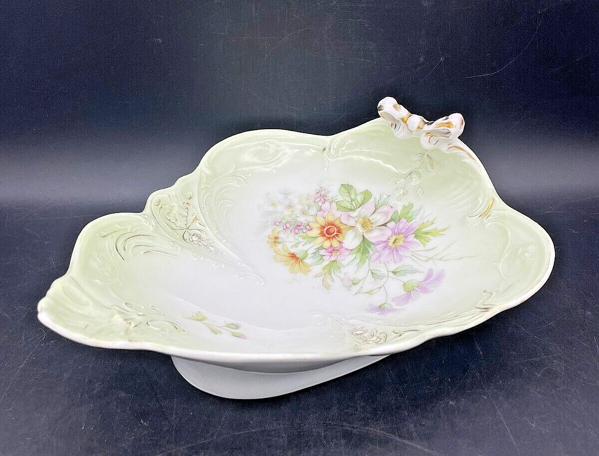 Antique CT Carl Tielsch Atlwasser Bowl Dish Floral w Bow