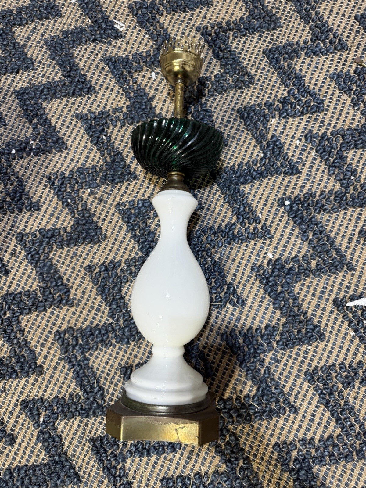1920’s vintage milk glass and green swirl glass boudoir table lamp