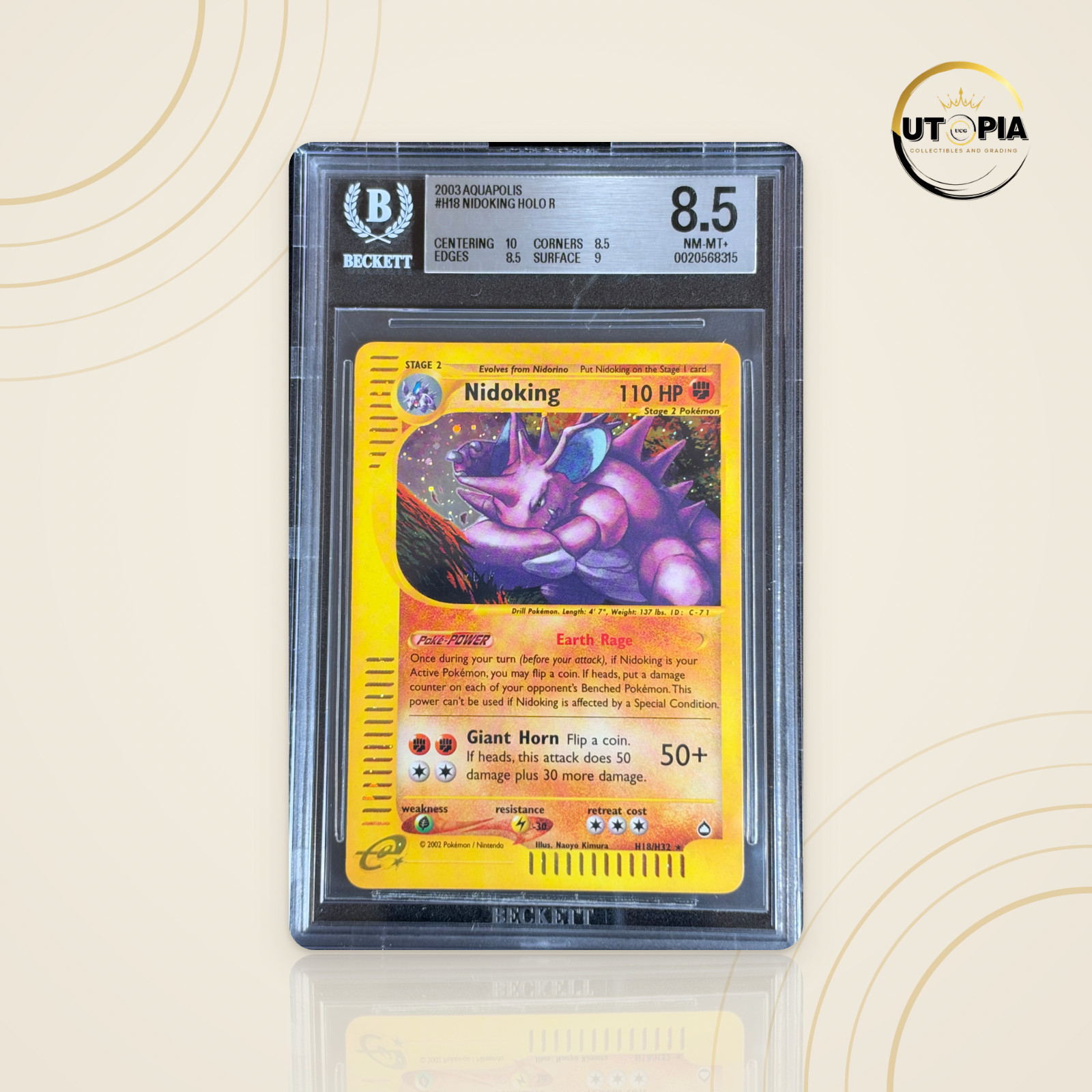 Pokemon Nidoking H18/H32 Aquapolis Holo Eng BGS 8.5 Strong (10 Sub)