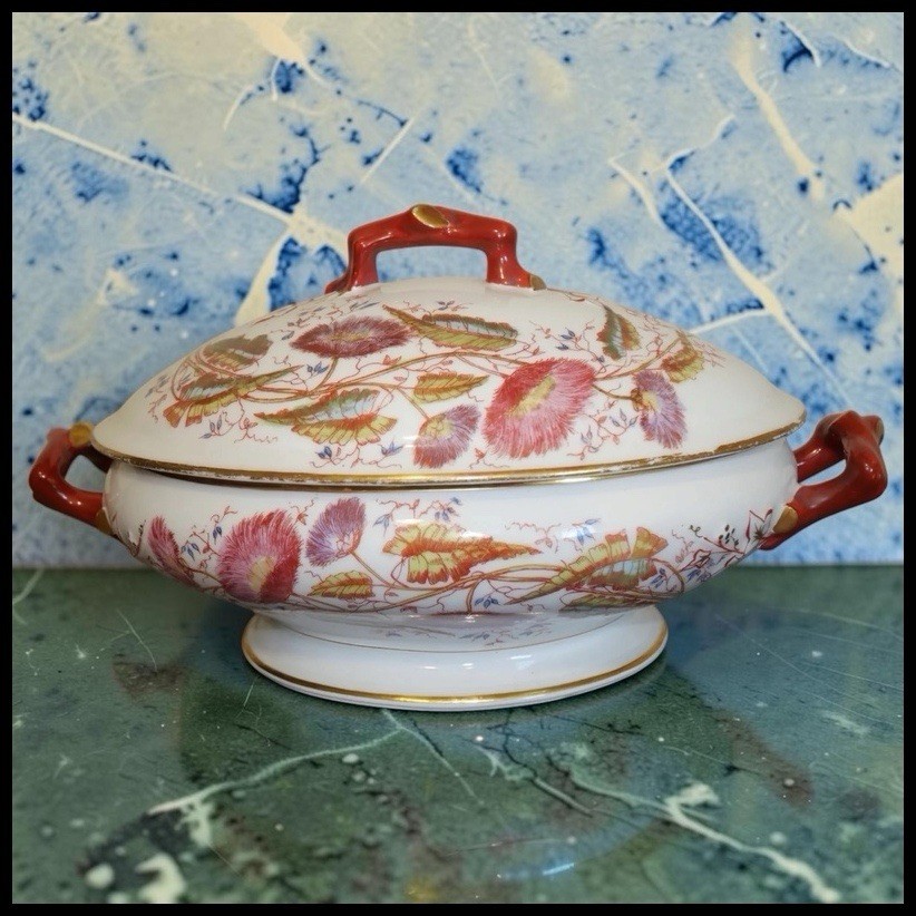 Antique 19th C. French George Dreyfus Porcelain Tureen - Japonisme Floral Art