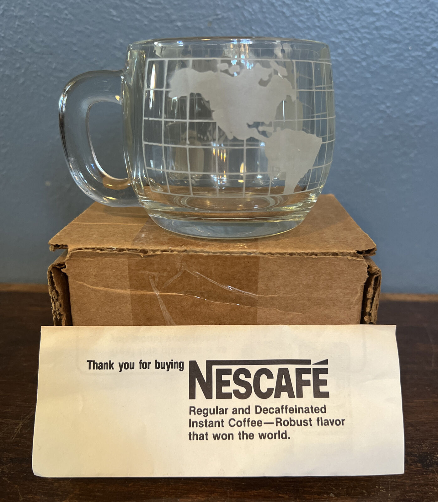 Nestle Nescafé Around the Globe Thick Glass 6oz Coffee Mug - NIB (New Old Stock)