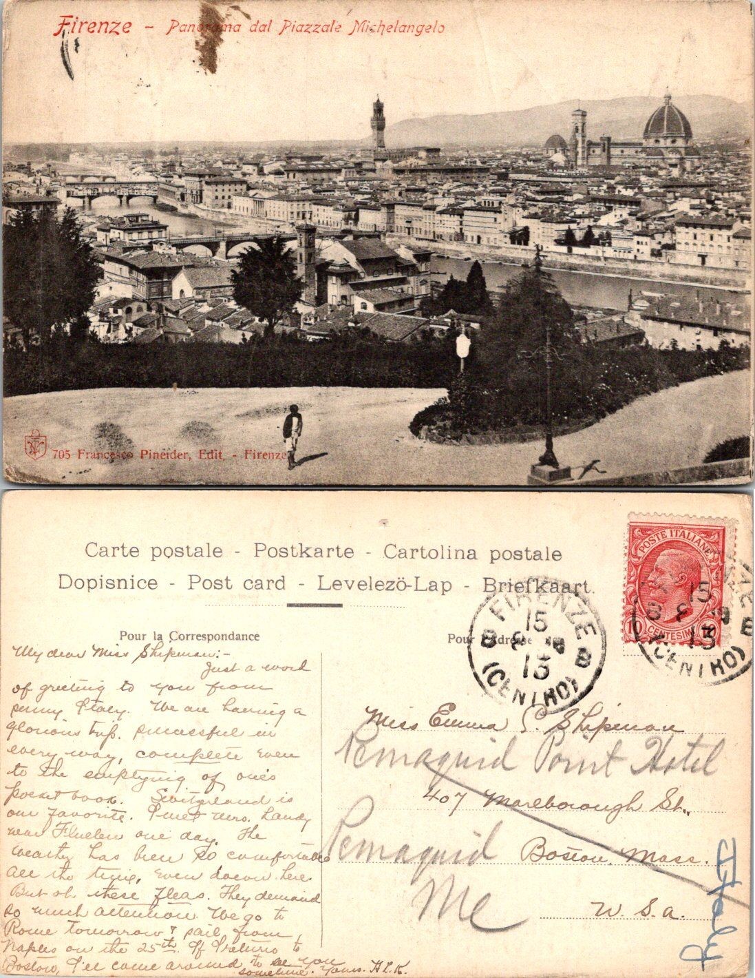 Firenze Panorama Piazzale Michelangelo Italy Vintage Postcard Used 705 C.1915