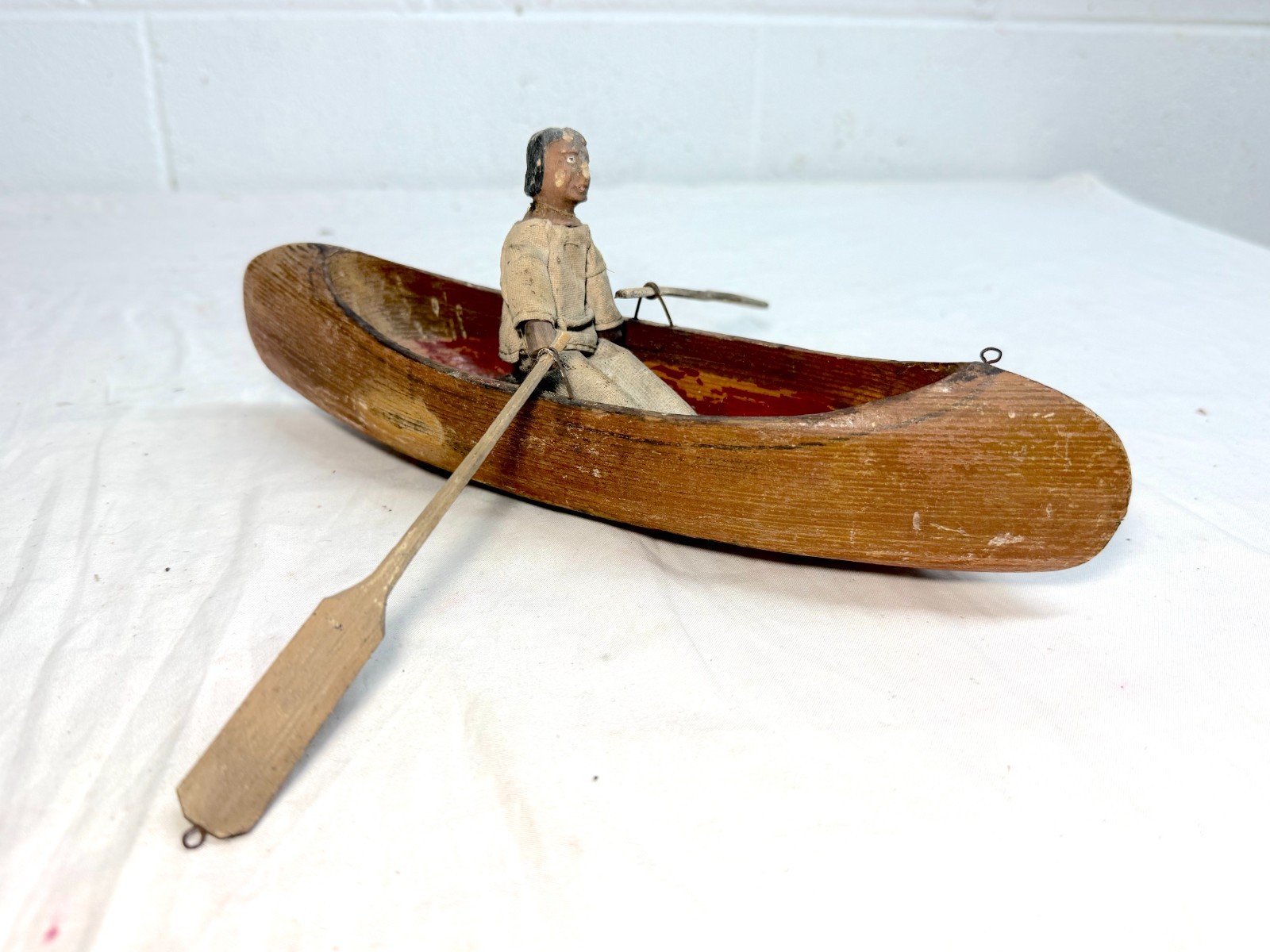 Antique hand carved wood Canadian Inuit eskimo art wood sculpture canoe man Antique hand carved wood Canadian Inuit eskimo art wood sculpture canoe man