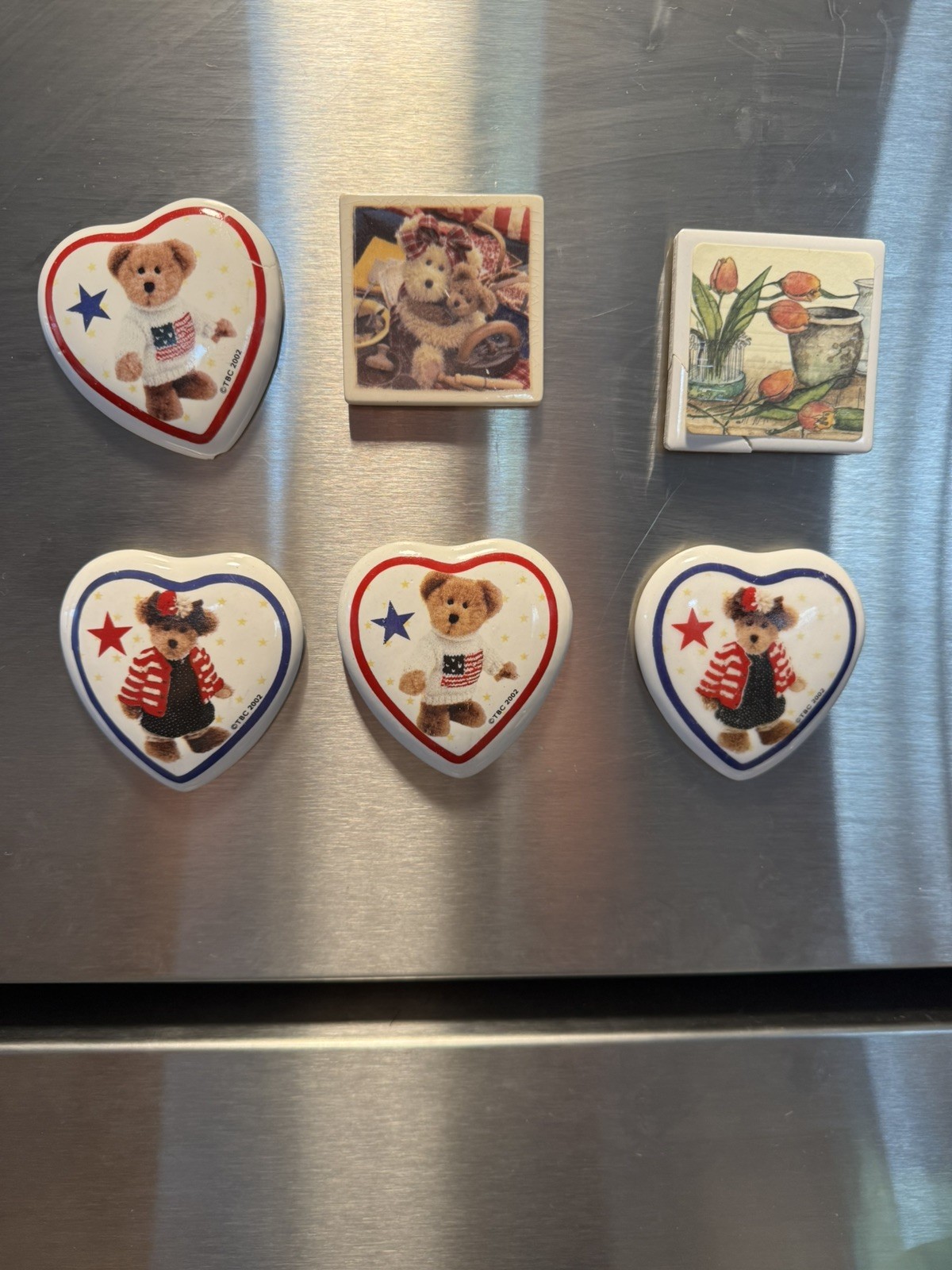 VINTAGE TBC 2002 Patriotic Boy, Girl, etc Bear Heart Shape Refrigerator Magnets VINTAGE TBC 2002 Patriotic Boy, Girl, etc Bear Heart Shape Refrigerator Magnets