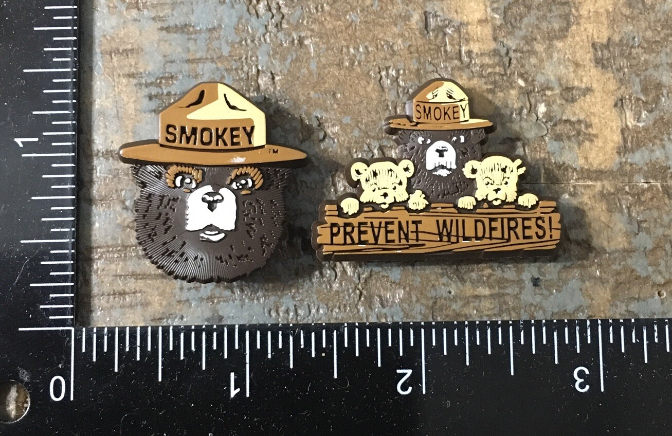 Vintage Pin Set Of SMOKEY THE BEAR Prevent Wildfires Lapel Hat Pins Plastic Vintage Pin Set Of SMOKEY THE BEAR Prevent Wildfires Lapel Hat Pins Plastic