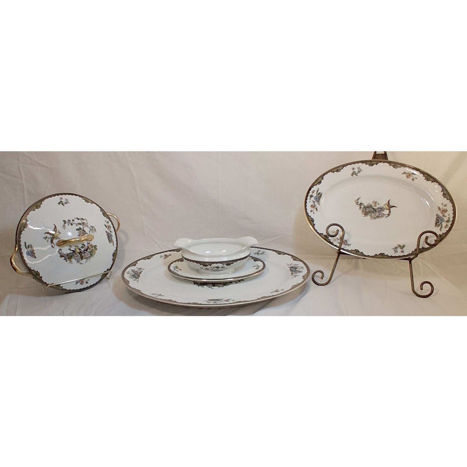 Antique Noritake Navarre 4Pc Serving Set 1921 Bird Tureen Gravy Boat Platters