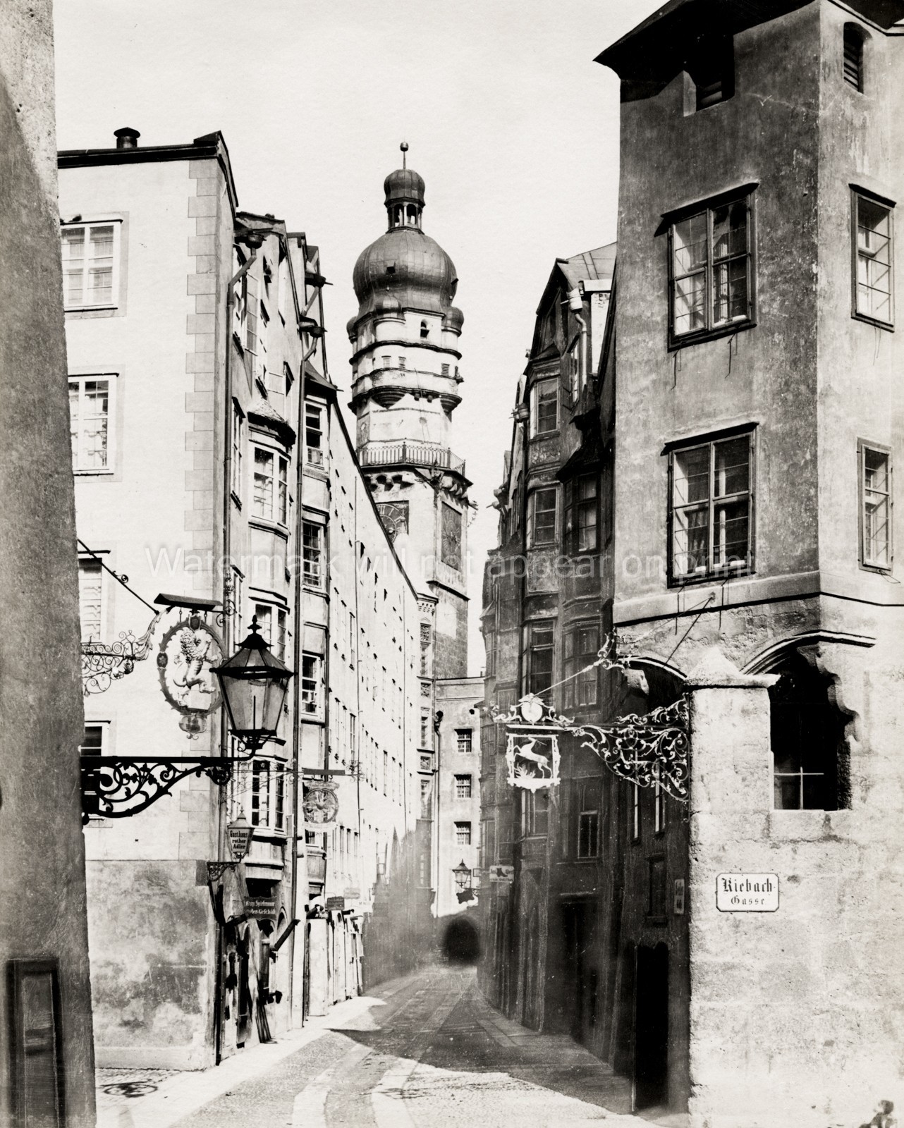 Seilergasse Innsbruck Old Town Street Scene City Tower Signs Vtg. Photo 19thC.