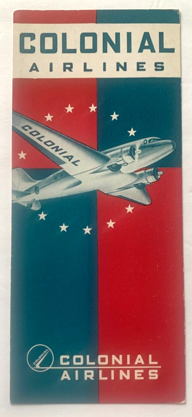 Oct 1942 Colonial Airlines Schedule Timetable Card NY Albany Montreal WW2 era
