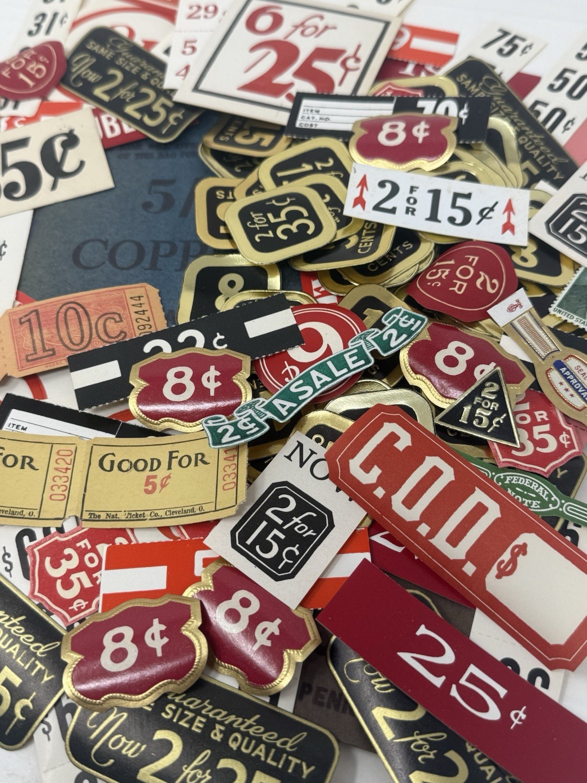 Vintage Lot Gummed Labels Price Tags Stickers Journal Ephemera Store Advert