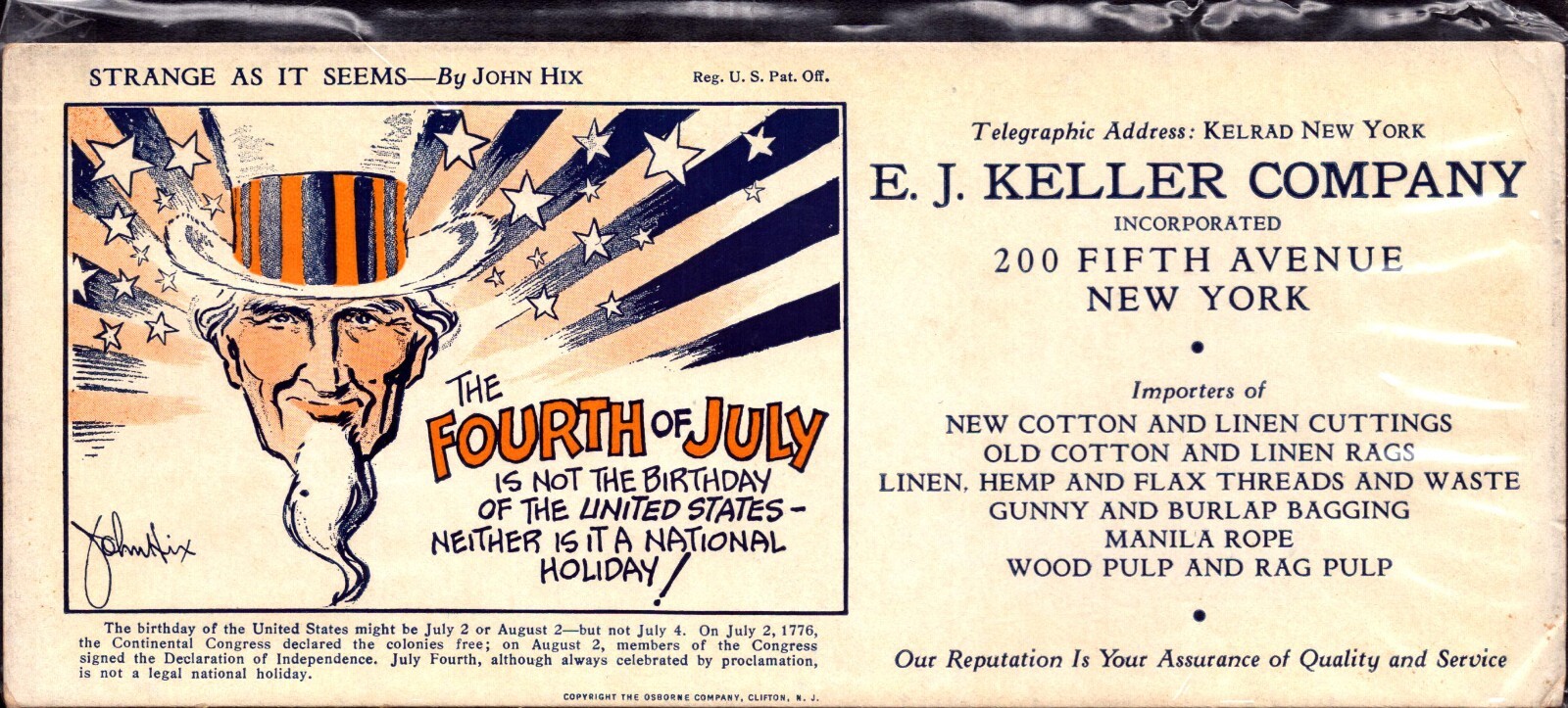 Vintage E.J. Keller Co. - NYC Ink Blotter - Uncle Sam Vintage E.J. Keller Co. - NYC Ink Blotter - Uncle Sam