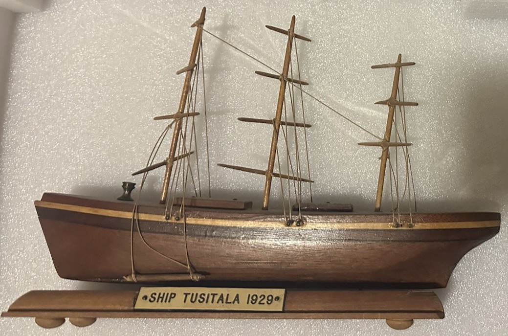 Vintage 1984 Cape Cod Tusitala 1929 Wooden Sailing Ship Model Folk Art JSC