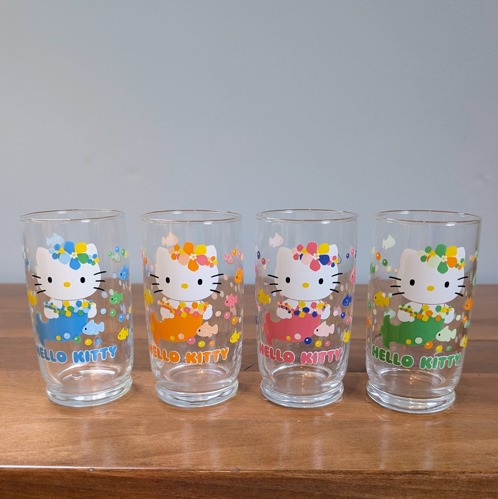 Vintage 2000 Hello Kitty Mermaid Drinking Glass Tumbler Set of 4 Rare Y2K Sanrio Vintage 2000 Hello Kitty Mermaid Drinking Glass Tumbler Set of 4 Rare Y2K Sanrio
