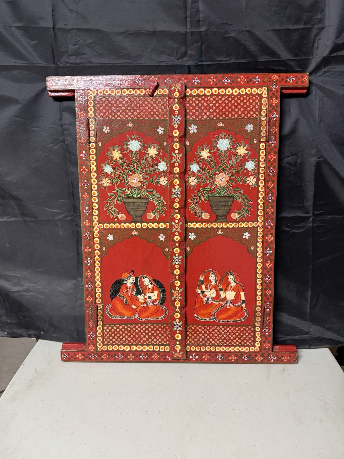 Wall Hanging Wooden Window Hand Painted Indian Raja 1989 N Jharokha Ethnic Frame