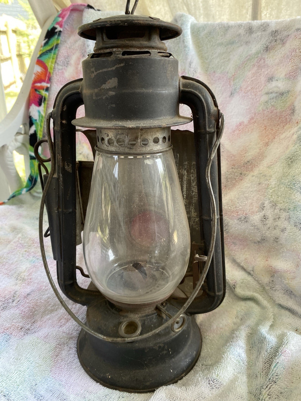 Antique Dietz Junior Wagon Lamp with Red light black farmhouse railroad