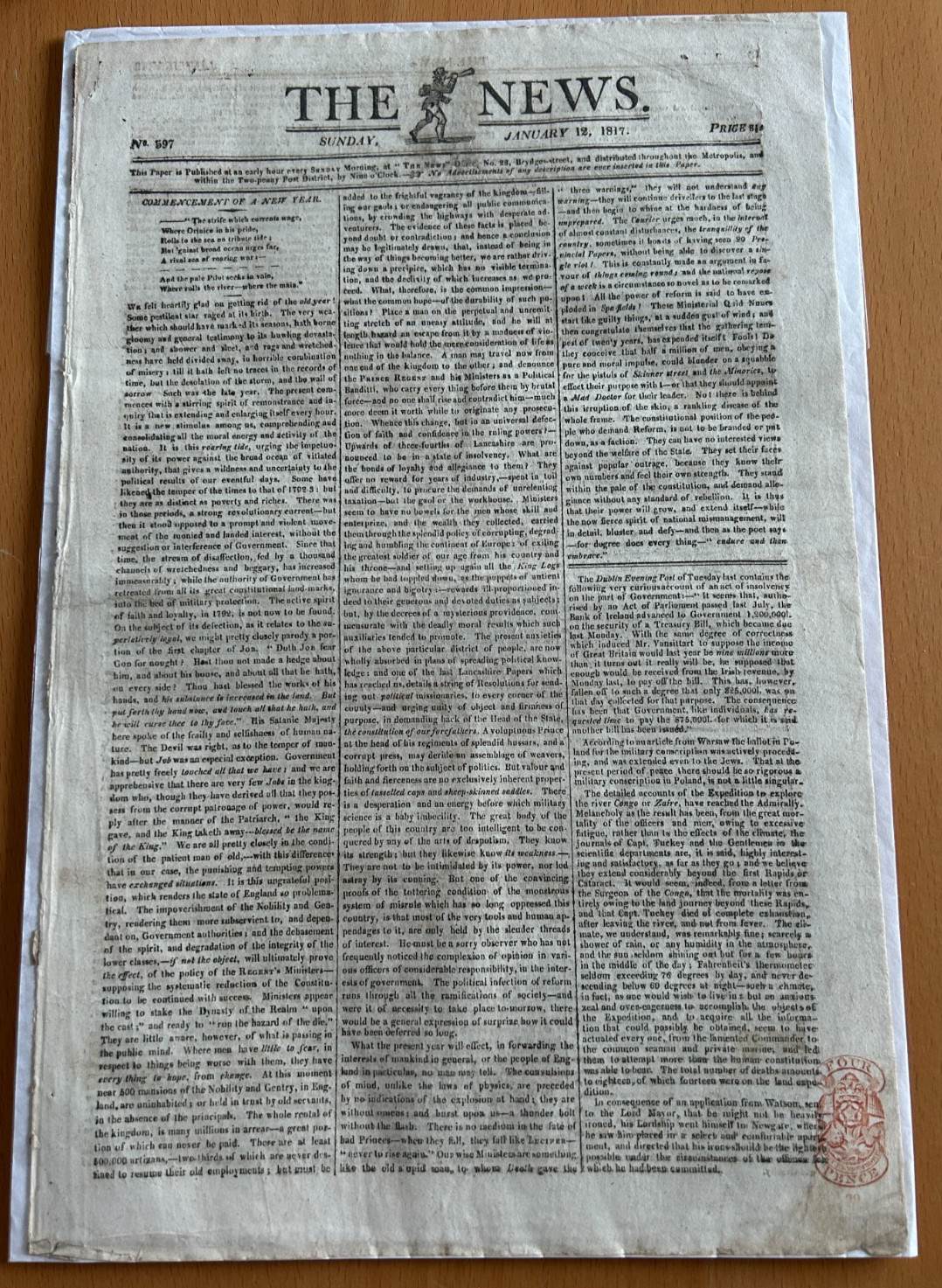 1817 The News Newspaper Regency Distress Congo Expedition Forged Banknotes Rare 1817 The News Newspaper Regency Distress Congo Expedition Forged Banknotes Rare