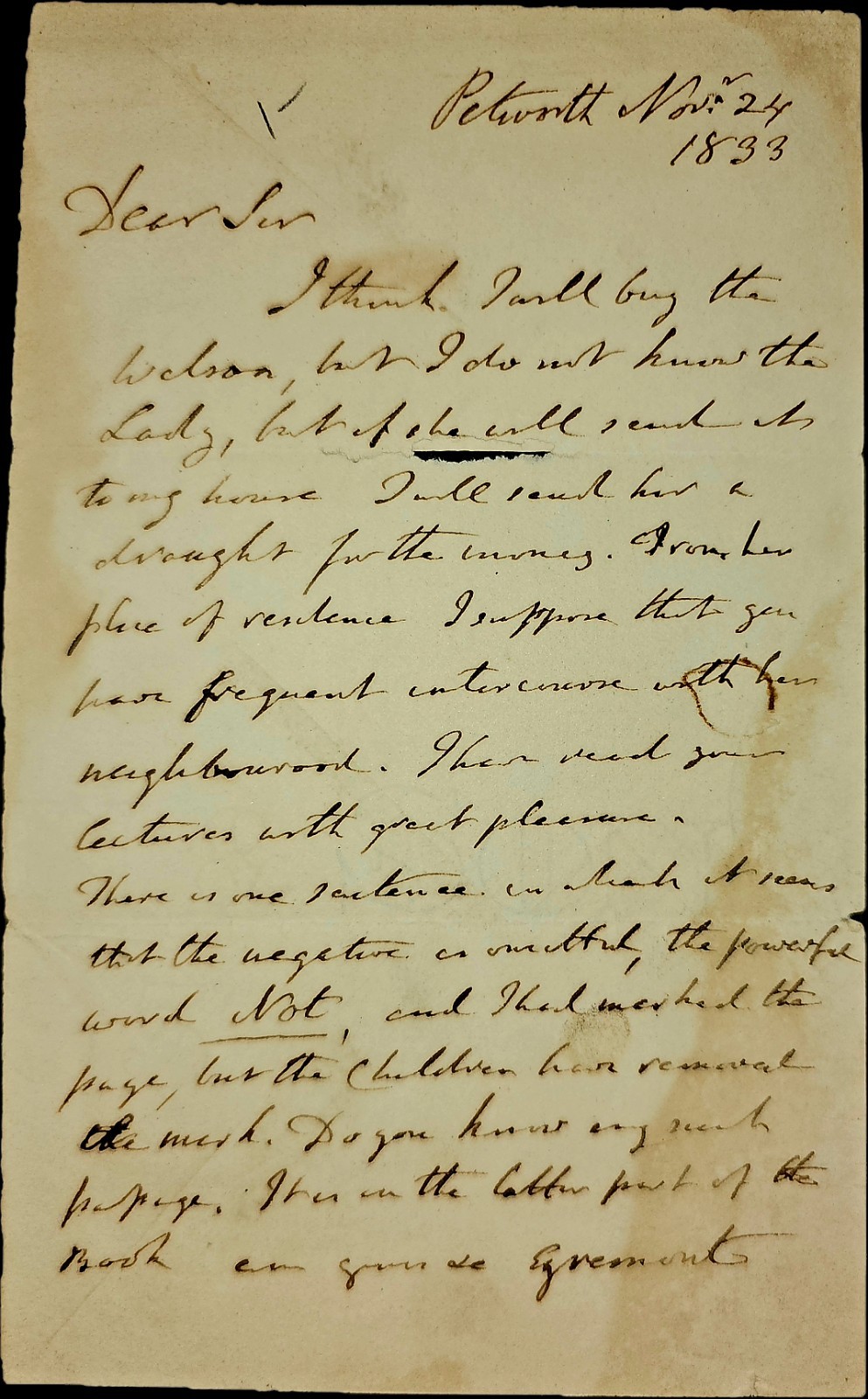 1833 Earl of Egremont ALS Signed – Petworth House – Buys Richard Wilson Painting
