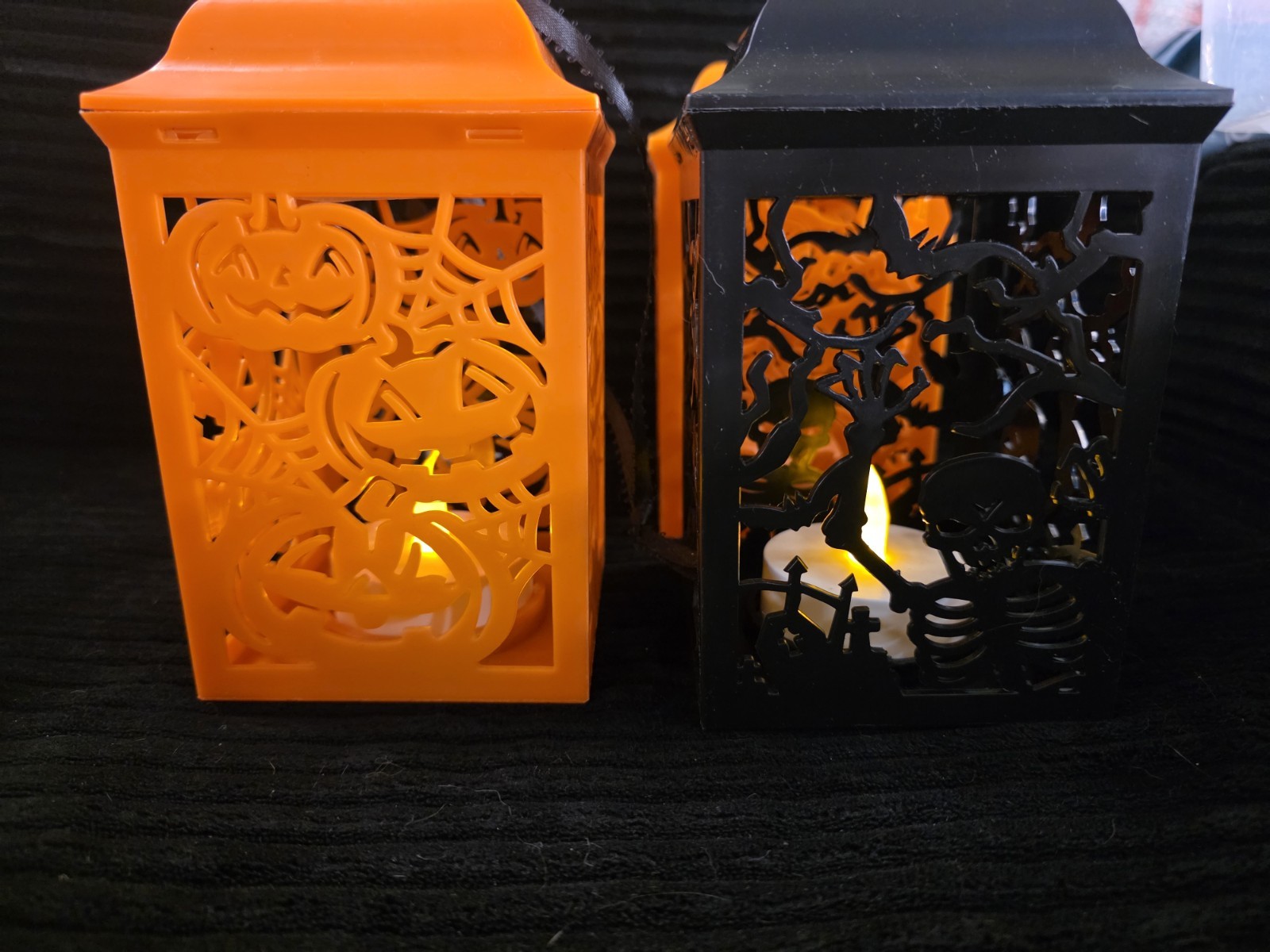 Halloween LED Hanging Mini Lanterns Set of 4 Orange/Black Jack-o'-lantern Halloween LED Hanging Mini Lanterns Set of 4 Orange/Black Jack-o'-lantern