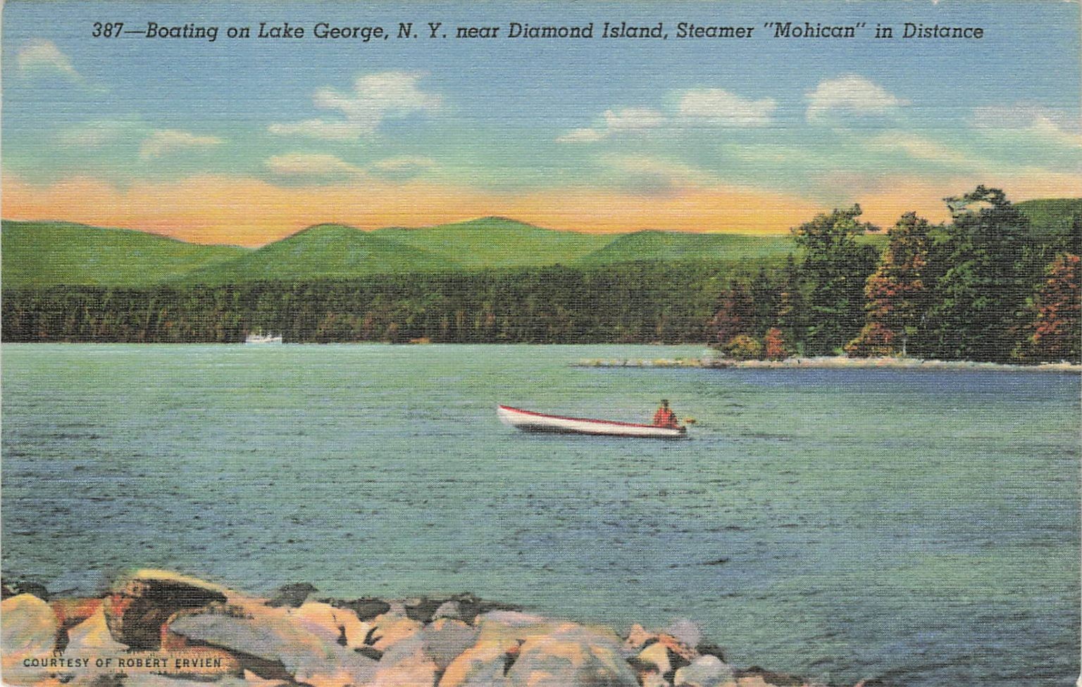 Lake George NY Boating Steamer Mohican Diamond Island Vintage Postcard Lake George NY Boating Steamer Mohican Diamond Island Vintage Postcard