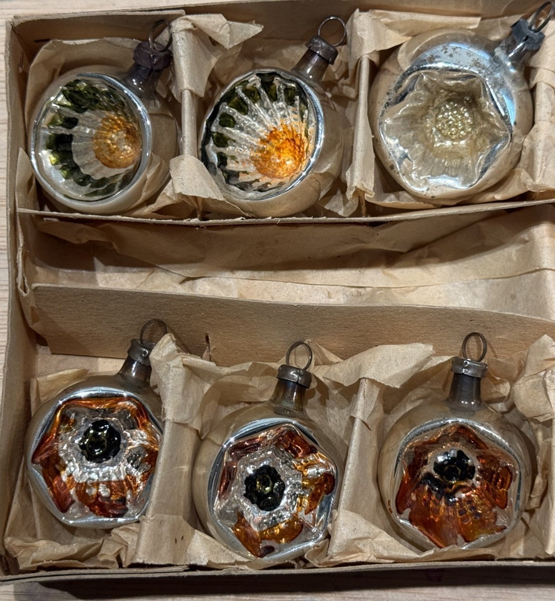 6 Antique vintage glass reflector Christmas ornament set of three and set of two 6 Antique vintage glass reflector Christmas ornament set of three and set of two