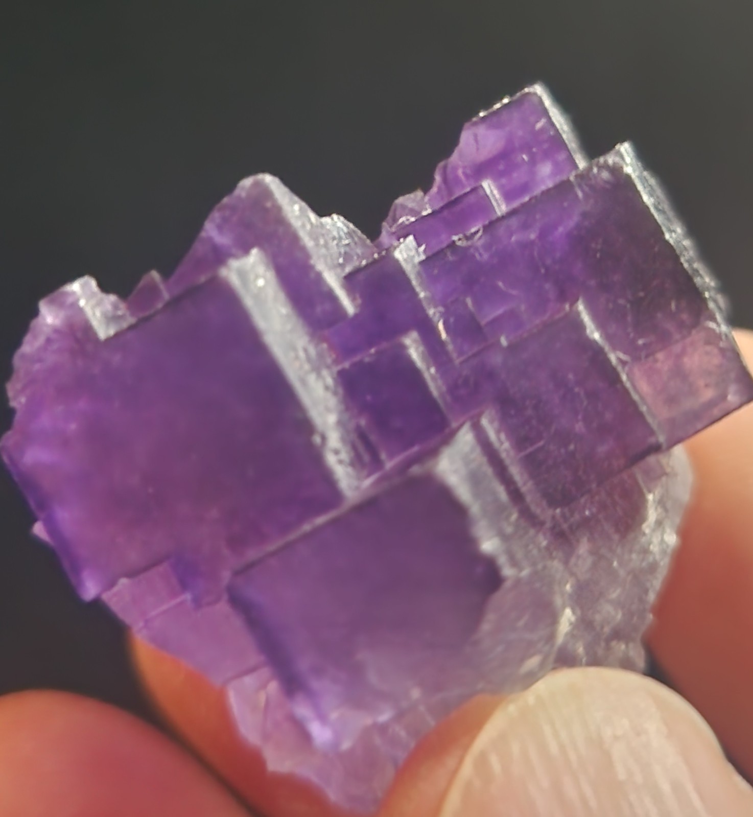 Purple Fluorite,  Stepped Cubic Crystals, Deep Violet, PERFECTION