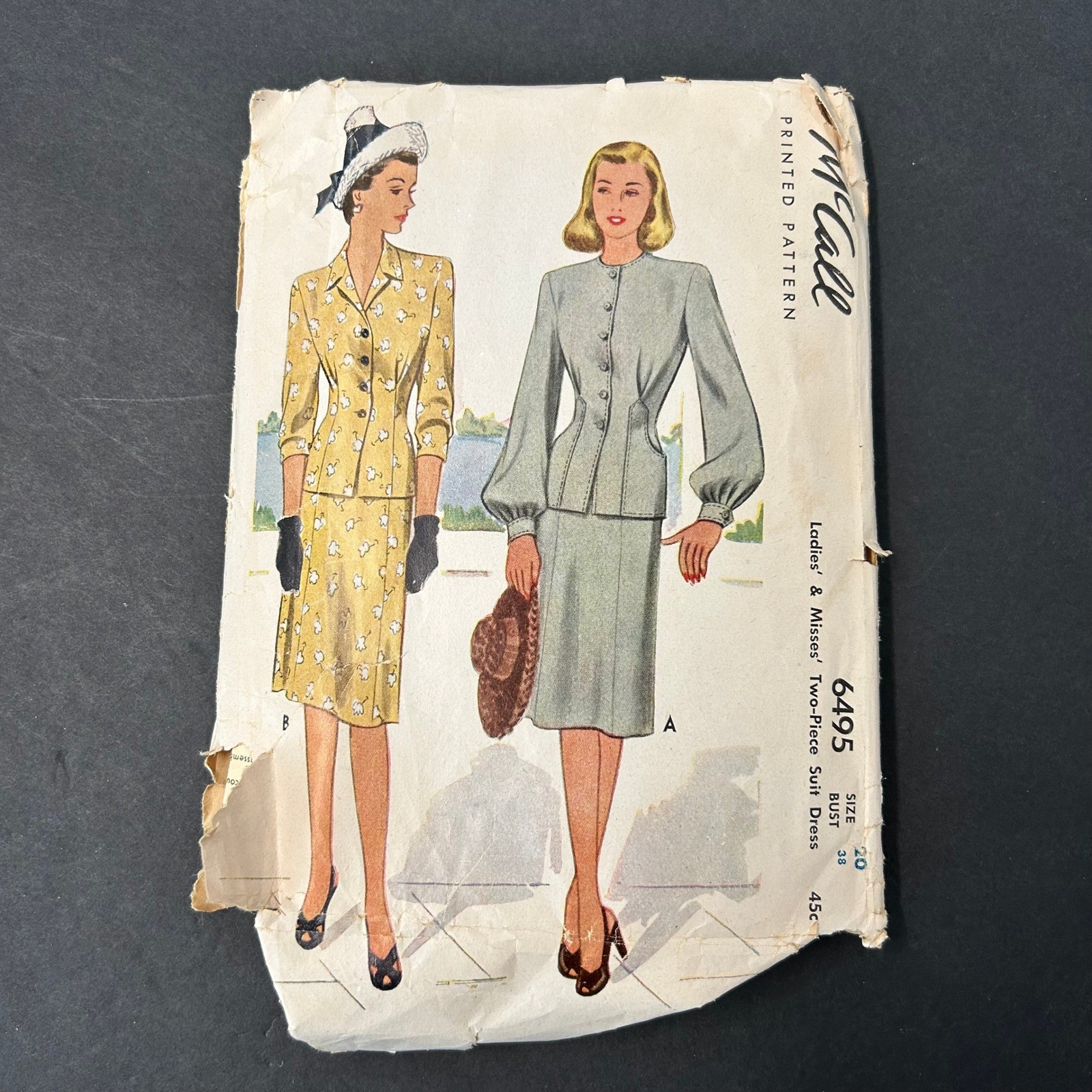 Vintage 40\'s McCall 6495 Sewing Pattern Women Size 20 Suit Dress