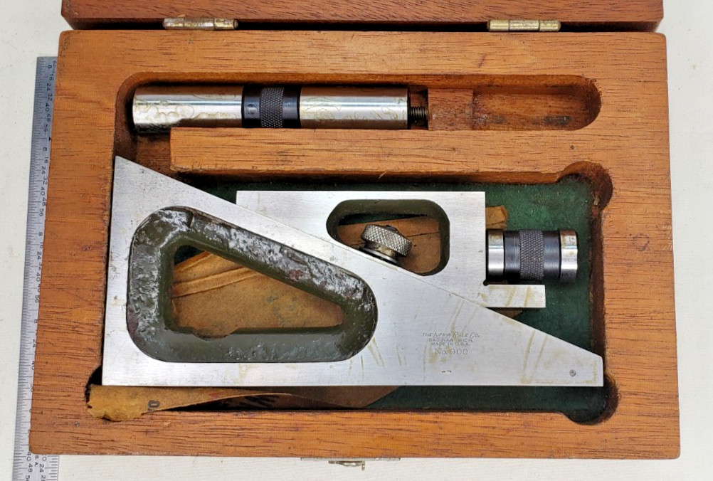 Lufkin Rule No. 900 Planer & Shaper Gage w/(2) Attachments &  Wooden Case USA