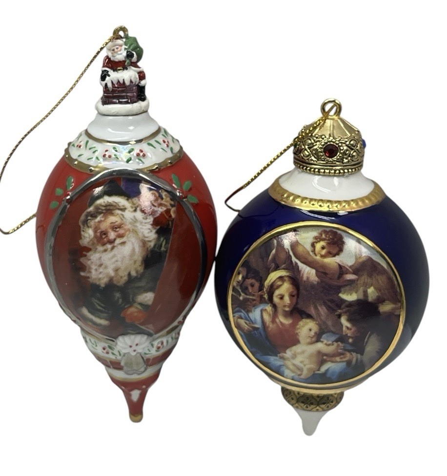 VTG Bradford Editions Porcelain Christmas Ornaments Lot of 2 Santa & Nativity VTG Bradford Editions Porcelain Christmas Ornaments Lot of 2 Santa & Nativity