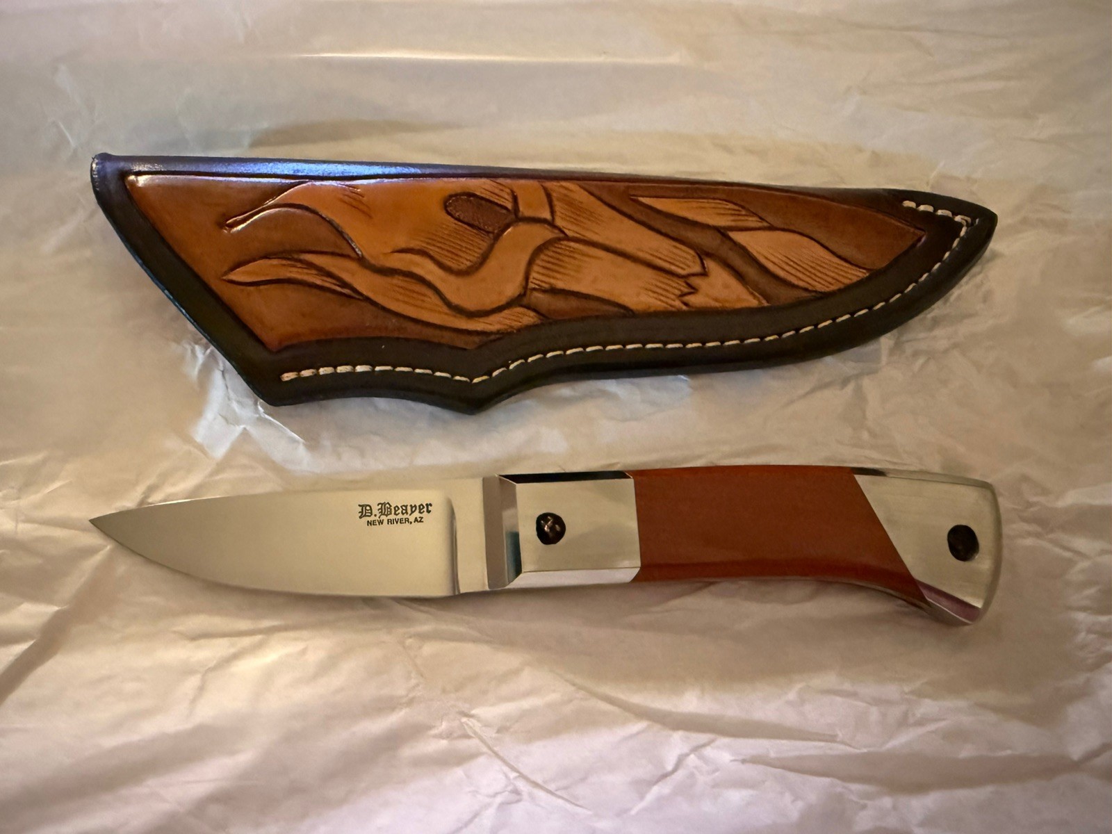 Devon “Butch” Beaver Custom Straight Blade Knife w/ Gold Nuggets New River AZ Devon “Butch” Beaver Custom Straight Blade Knife w/ Gold Nuggets New River AZ