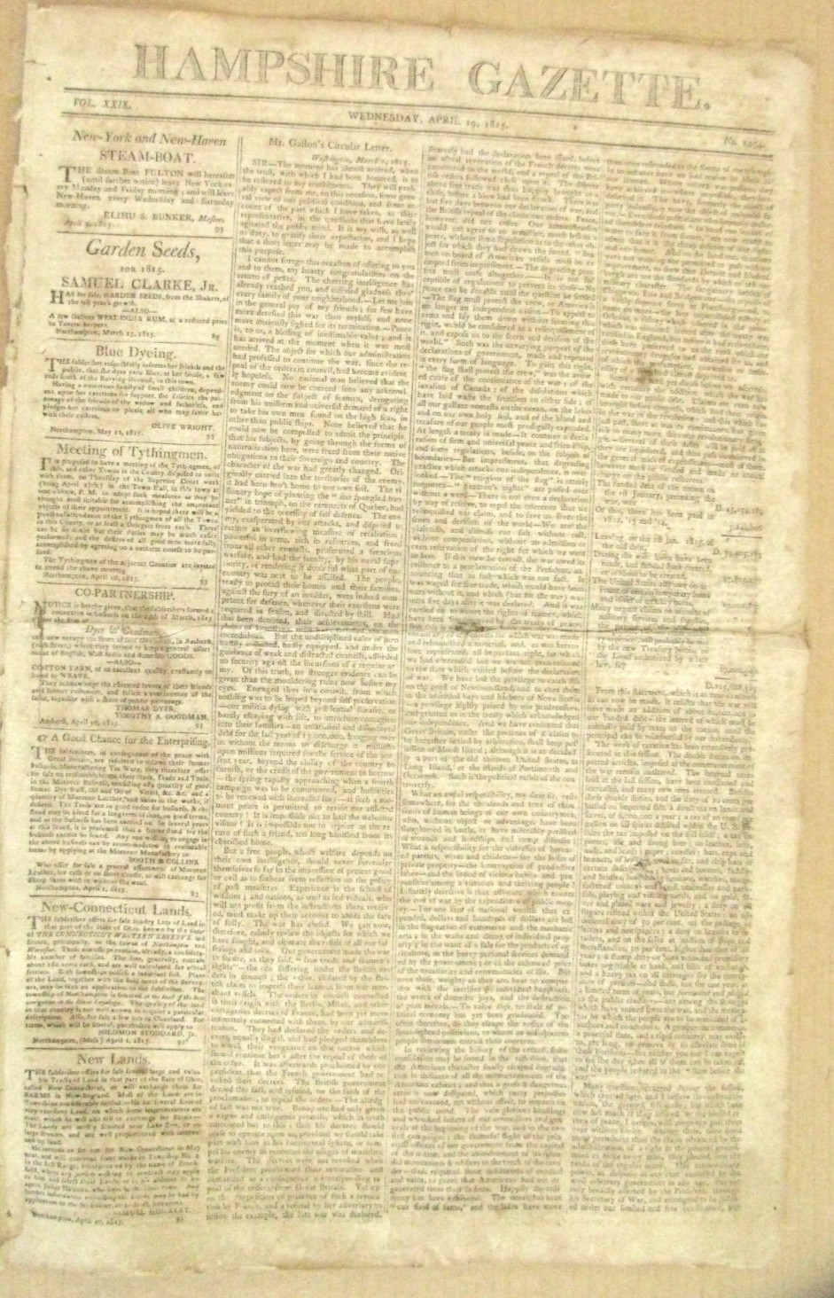 VOLCANIC ERUPTION OF 1815-1816 NEWS