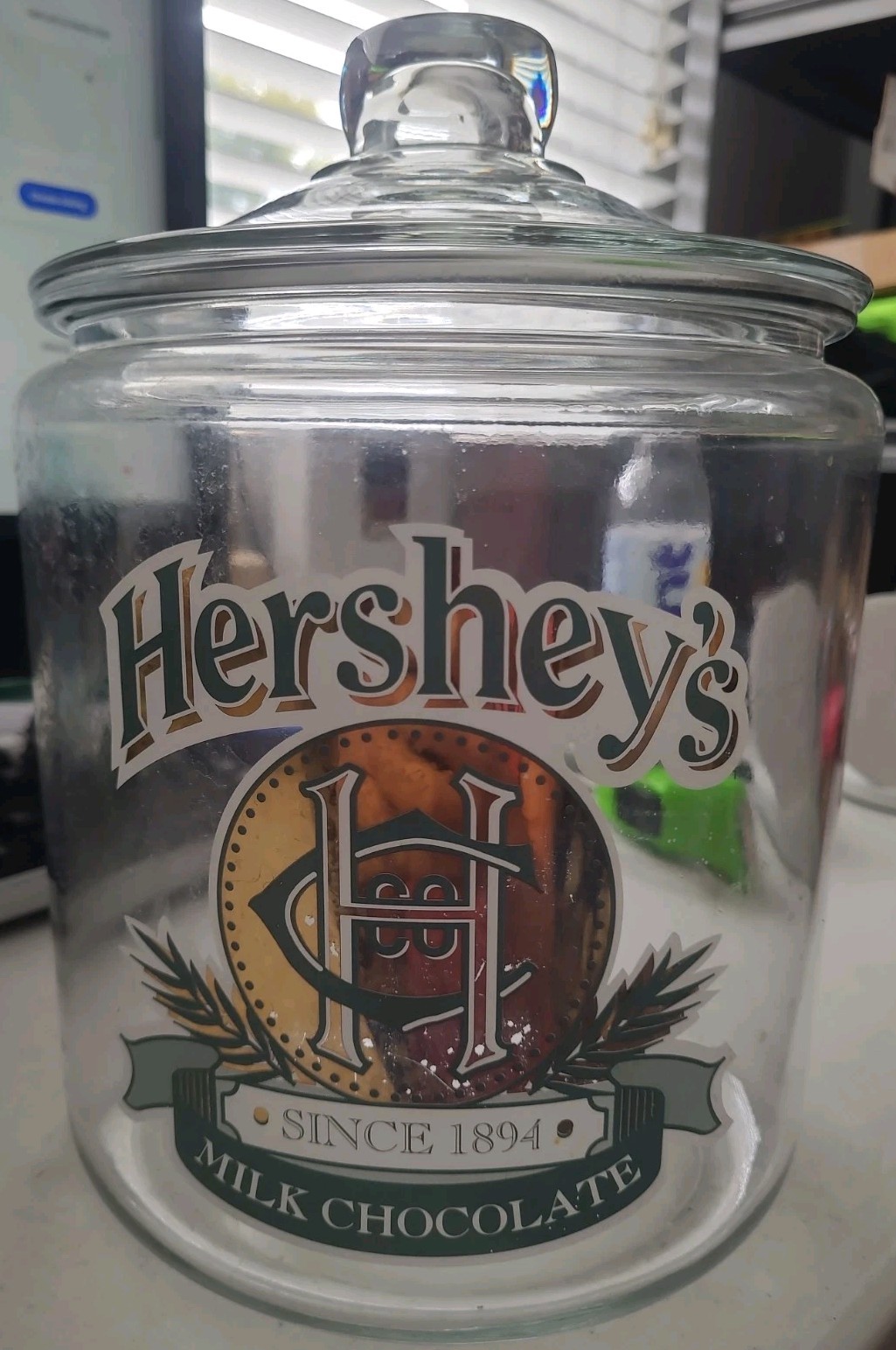 Vintage Hershey’s Chocolate Counter Display Glass Cookie Candy Jar Large
