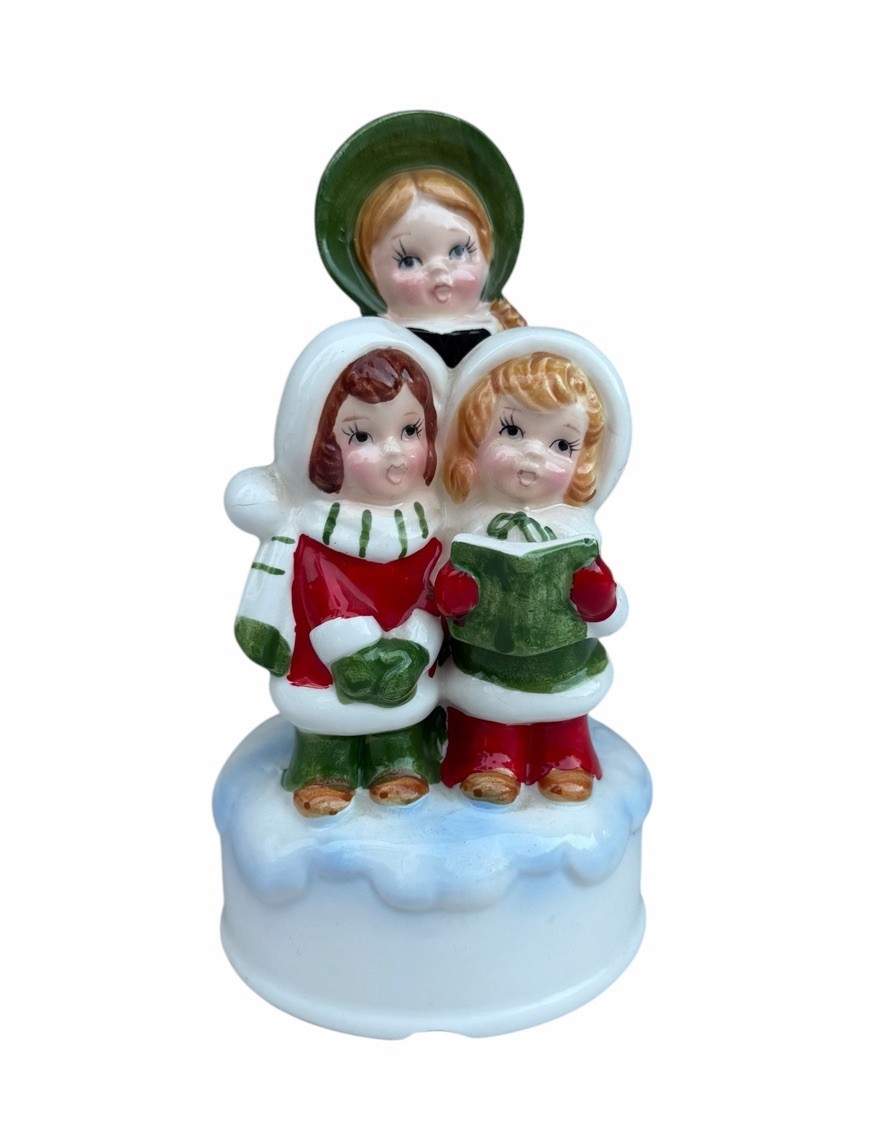 Vintage Lefton Japan Christmas Carolers Ceramic Music Box Silent Night 7” Works