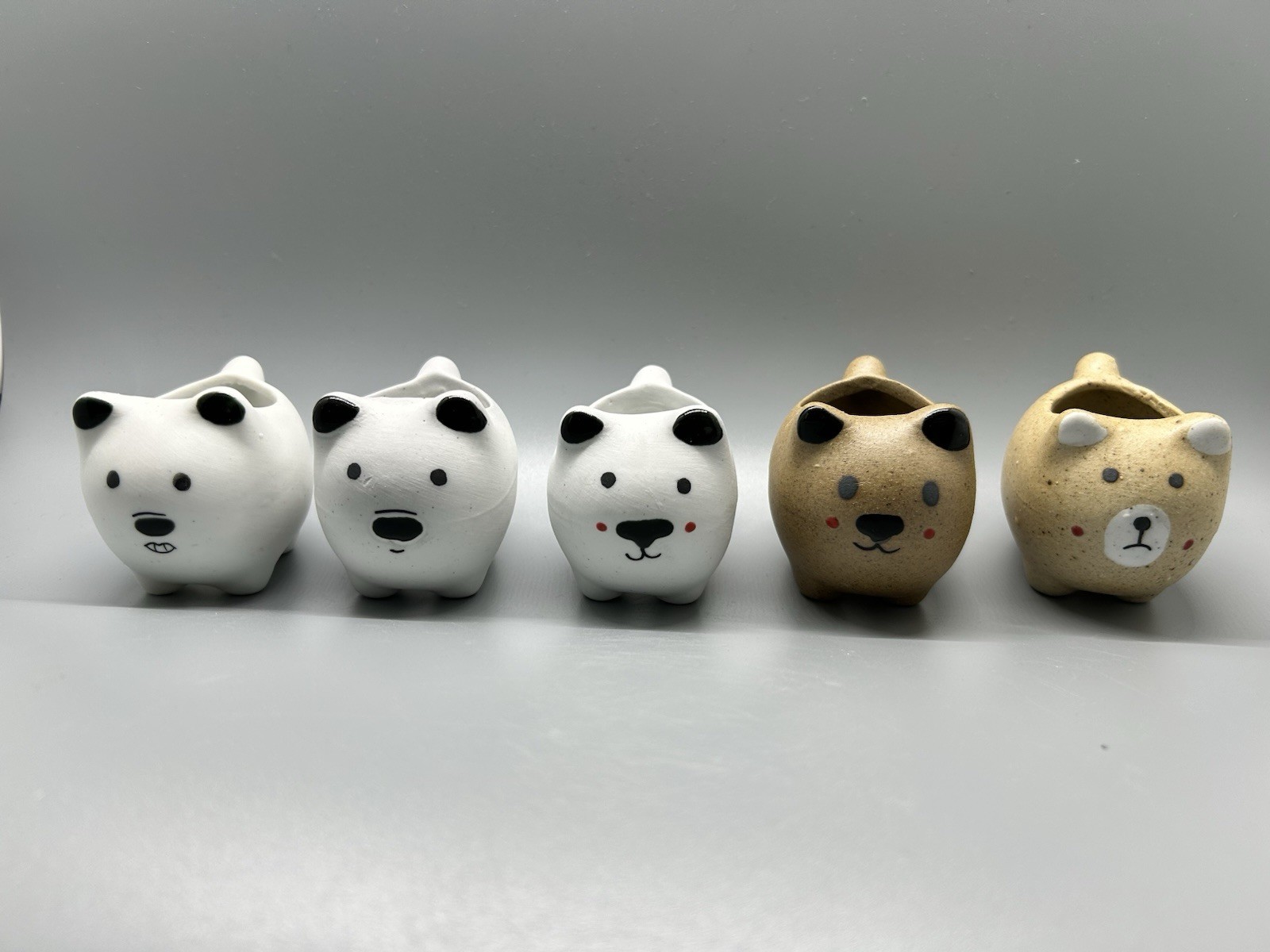 Mini Cute Bear Cartoon Ceramic Succulent Pots Planters Drainage Hole - Set of 5