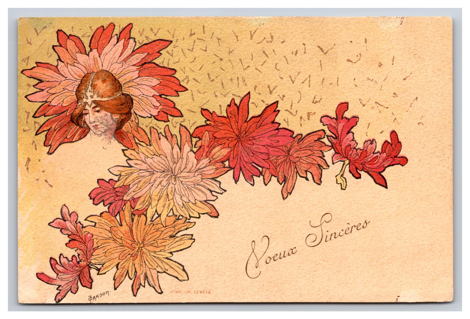 Artist Signed Carson Sincere Wishes Art Nouveau Jugendstil Postcard